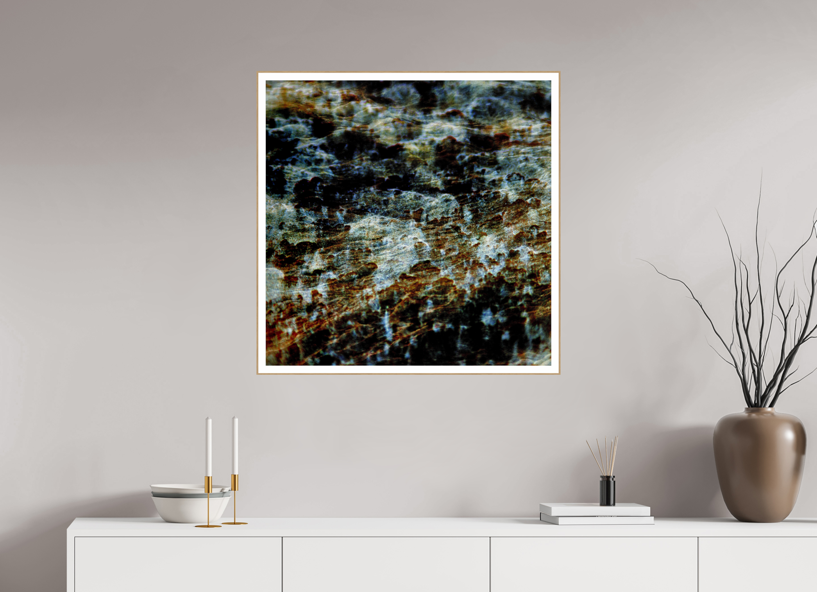 30 x 30″, Solid Wood ArtBox (Oak) Digital Snow