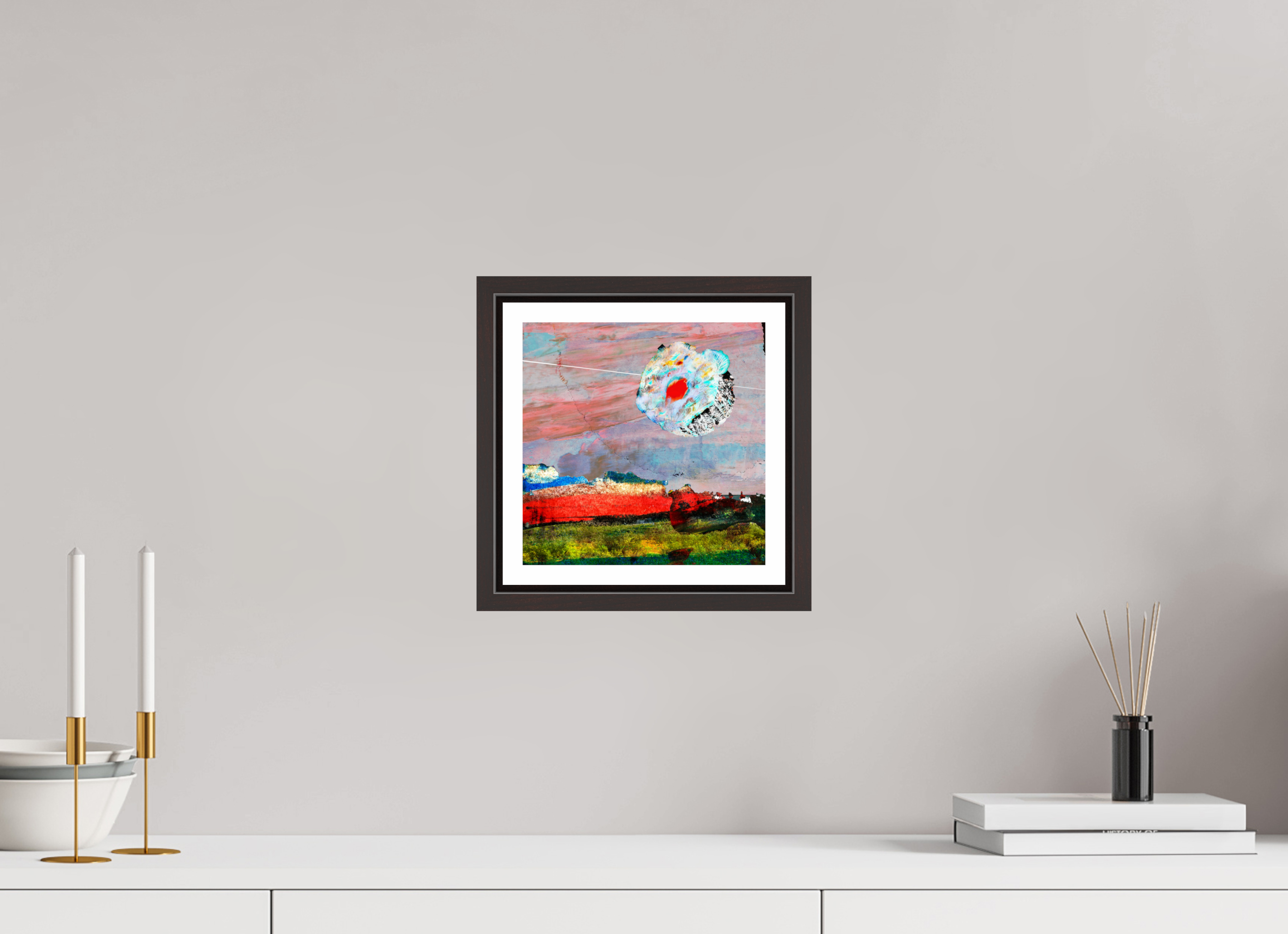 8 x 8″, Floater Frame (Alder Brown) Moon Desert
