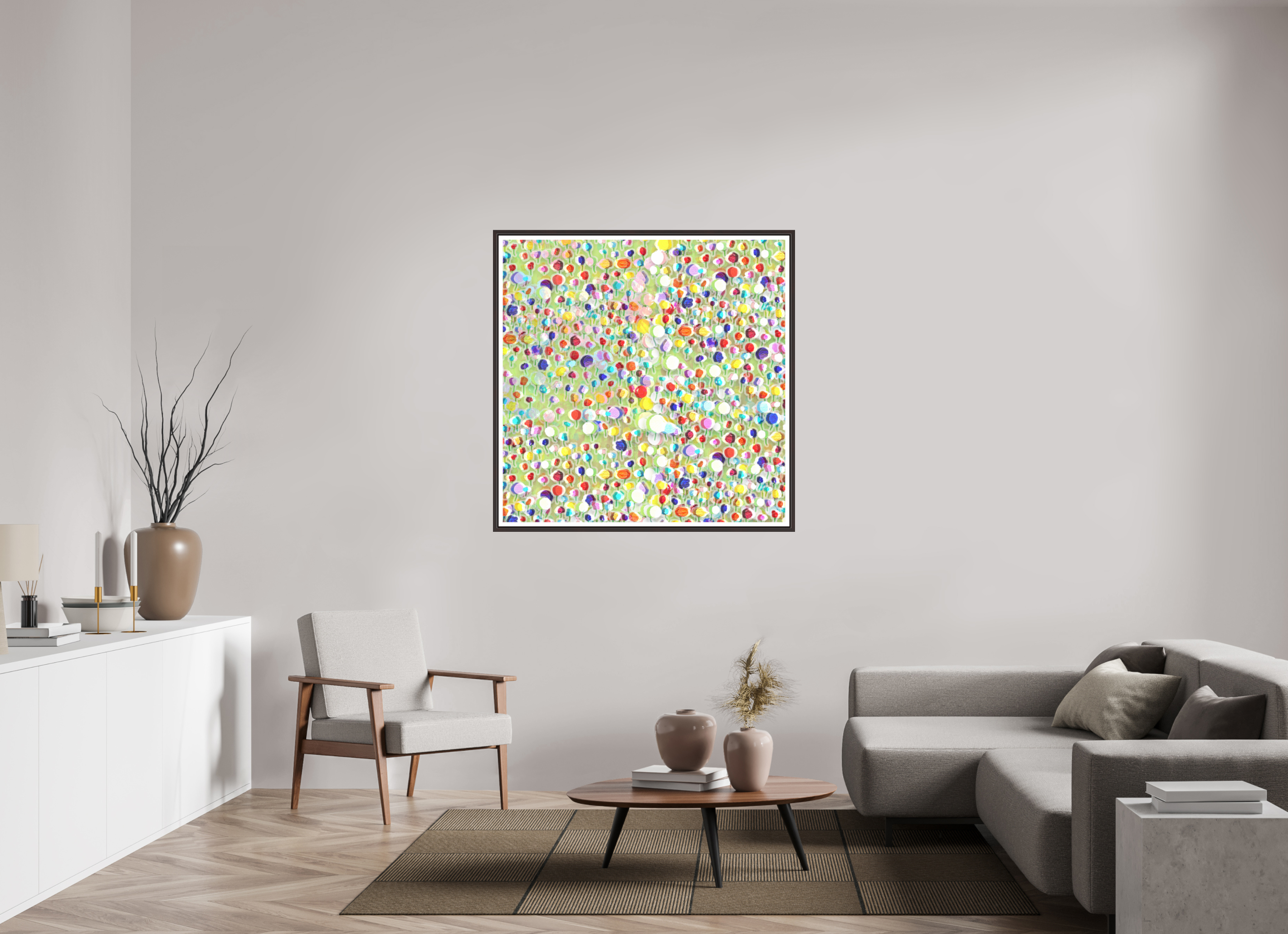 45 x 45″, Floater Frame (Alder Brown) tulips