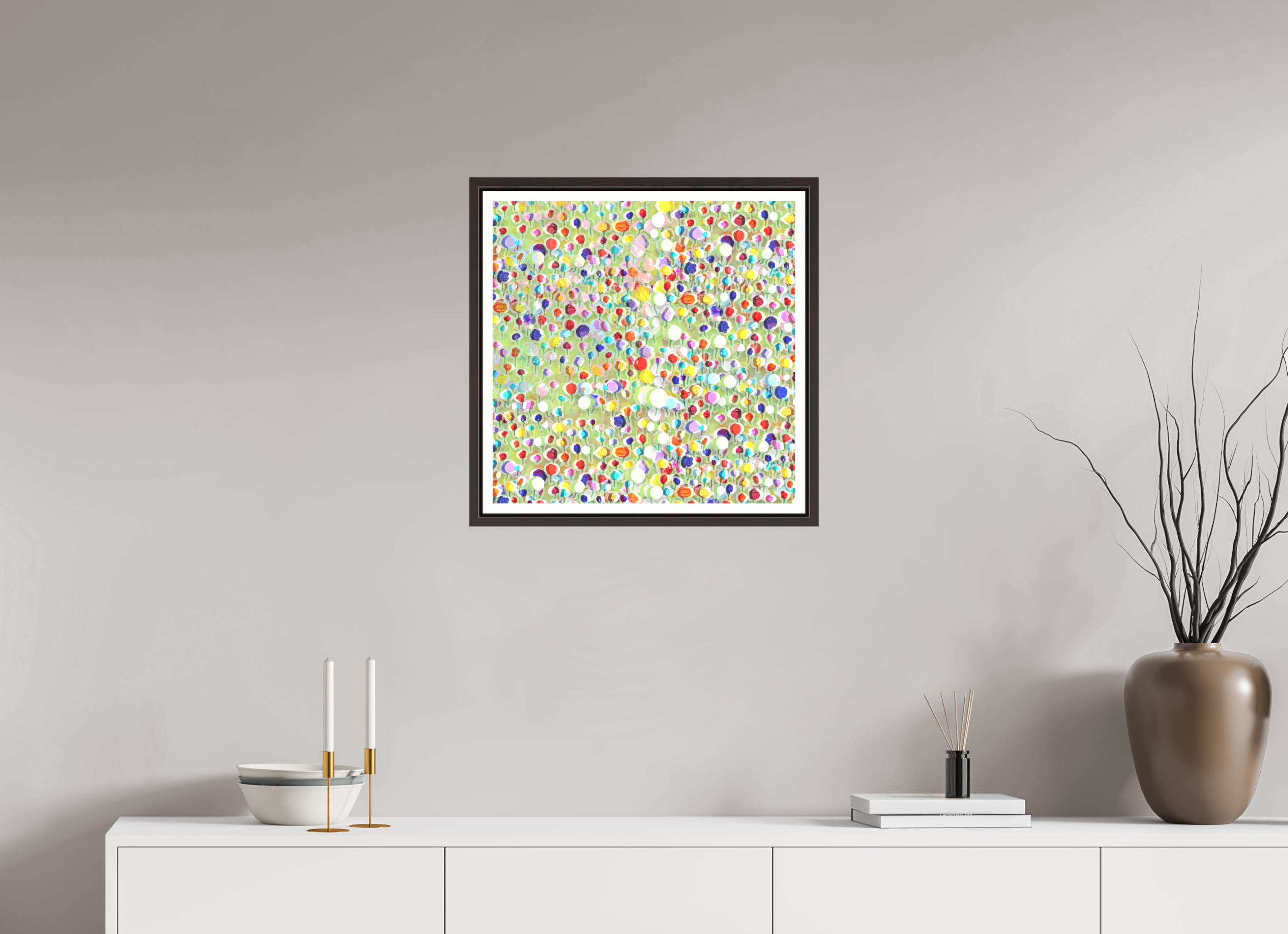 20 x 20″, Floater Frame (Alder Brown) tulips