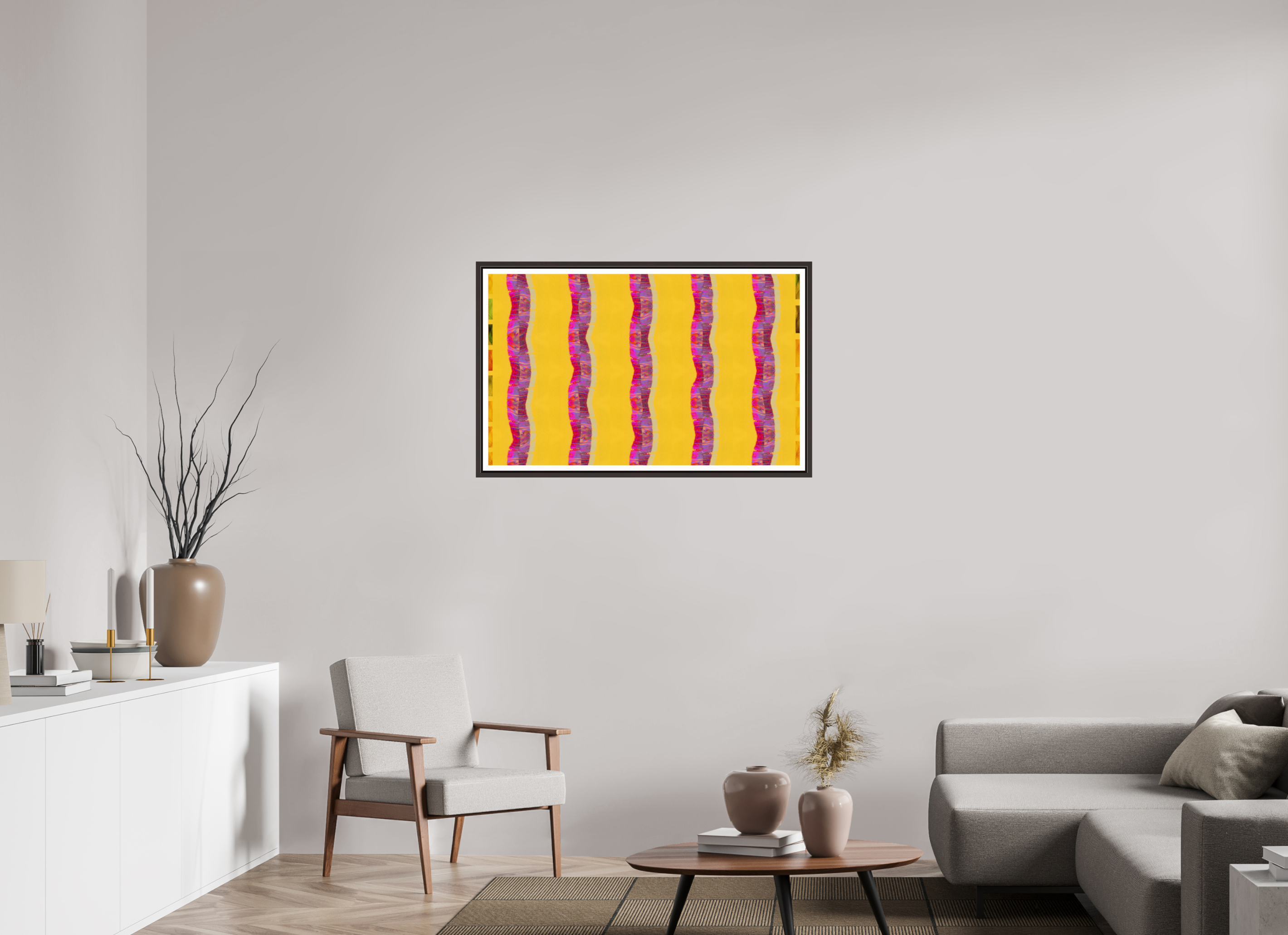 39.3 x 24″, Floater Frame (Alder Brown) Purple Waves