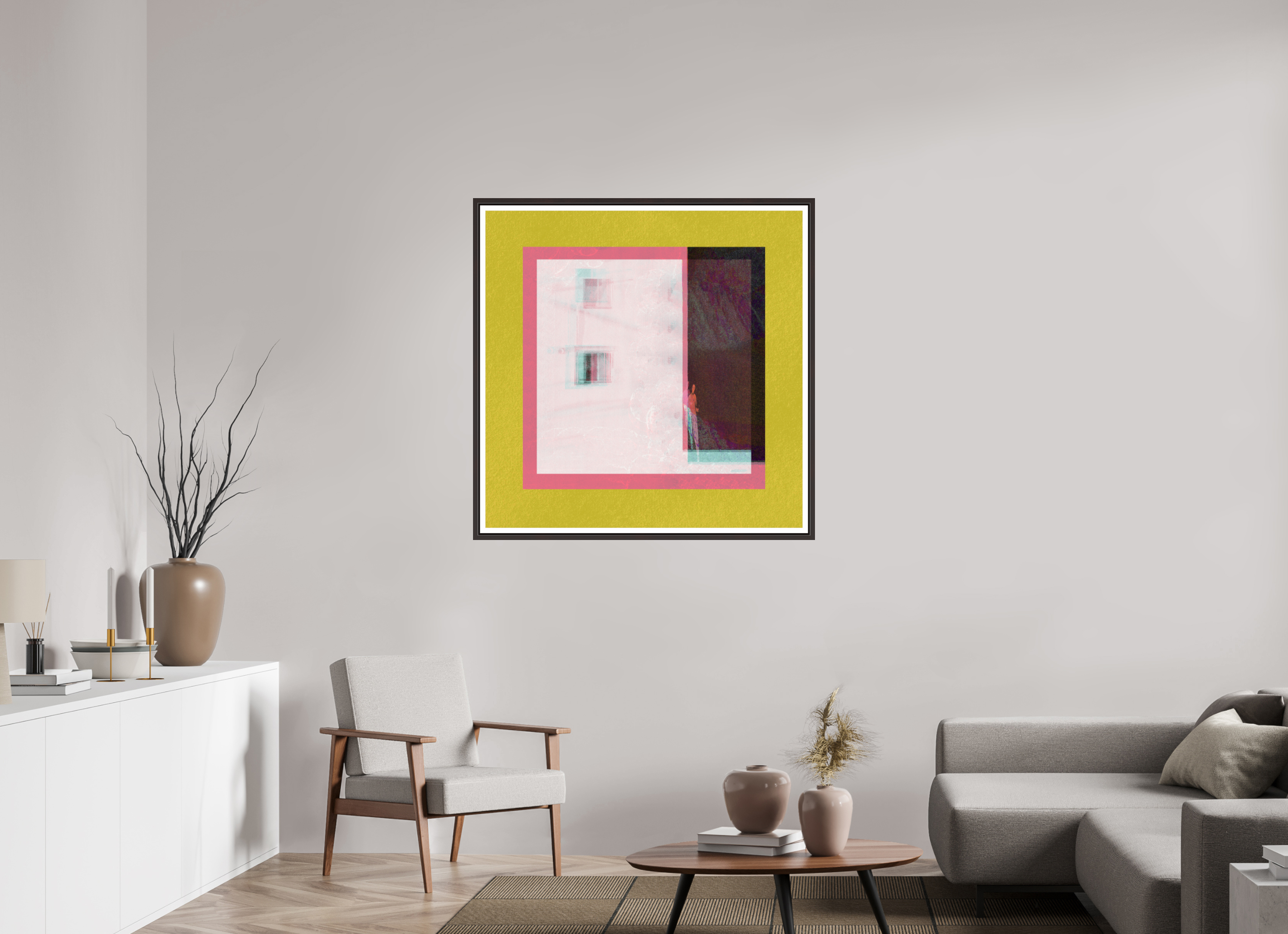 40 x 40″, Floater Frame (Alder Brown) Corner Store