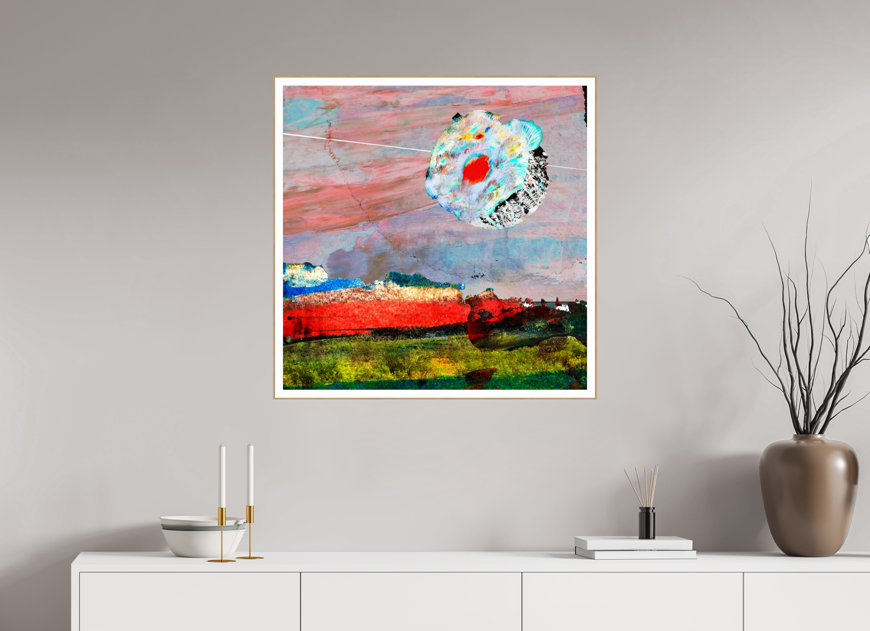 30 x 30″, Solid Wood ArtBox (Oak) Moon Desert