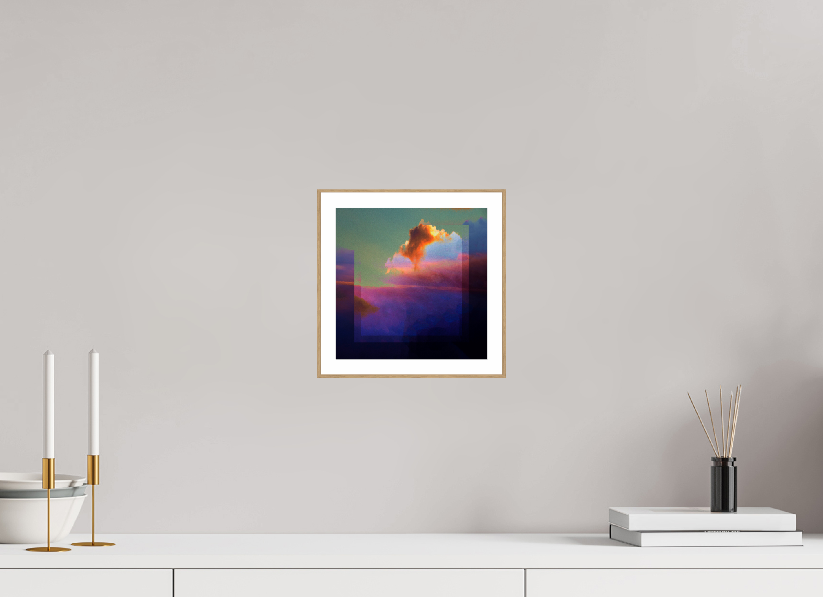 8 x 8″, Solid Wood ArtBox (Oak) Lofi Clouds