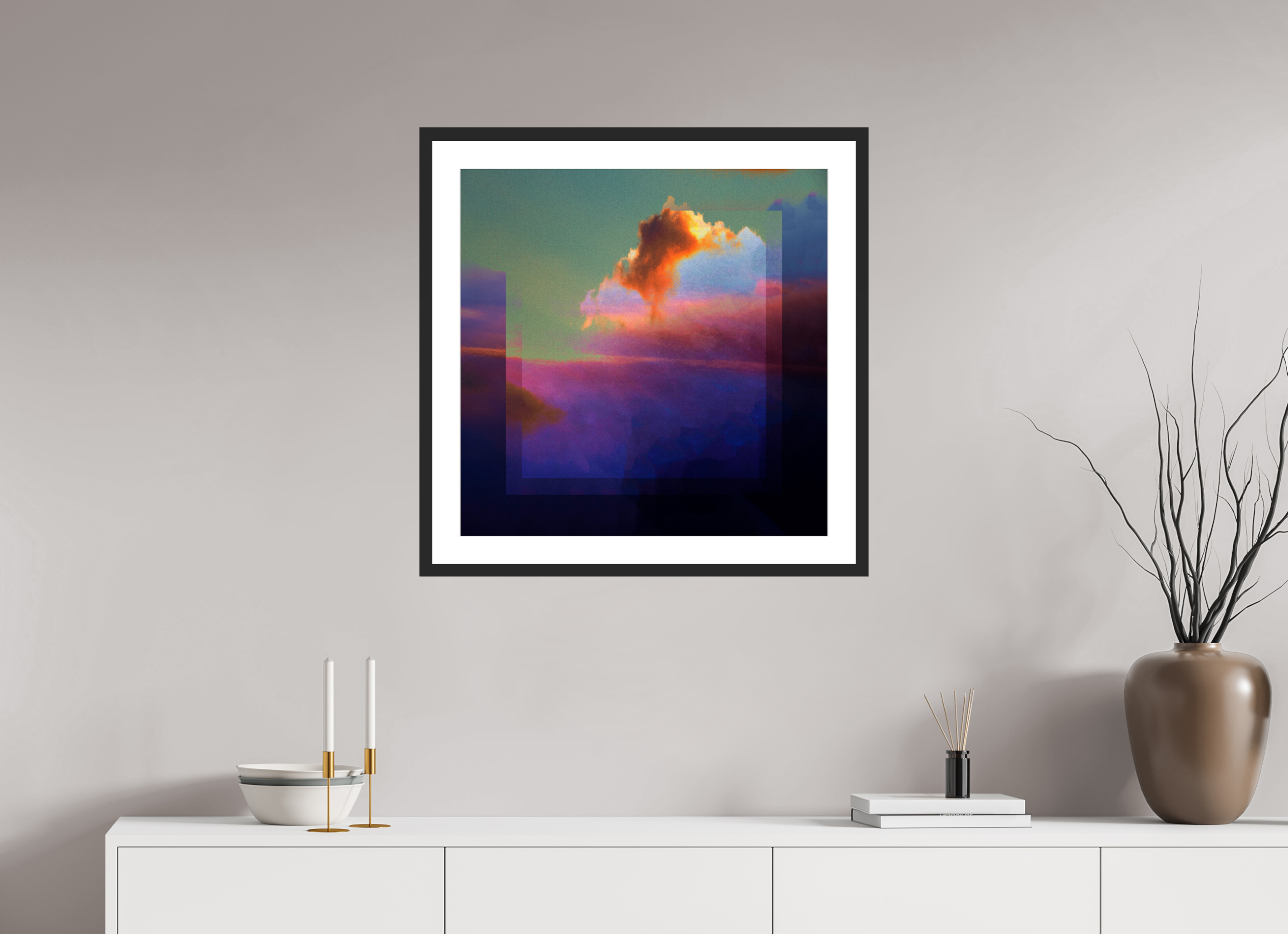 25 x 25″, Framed #1 clouds