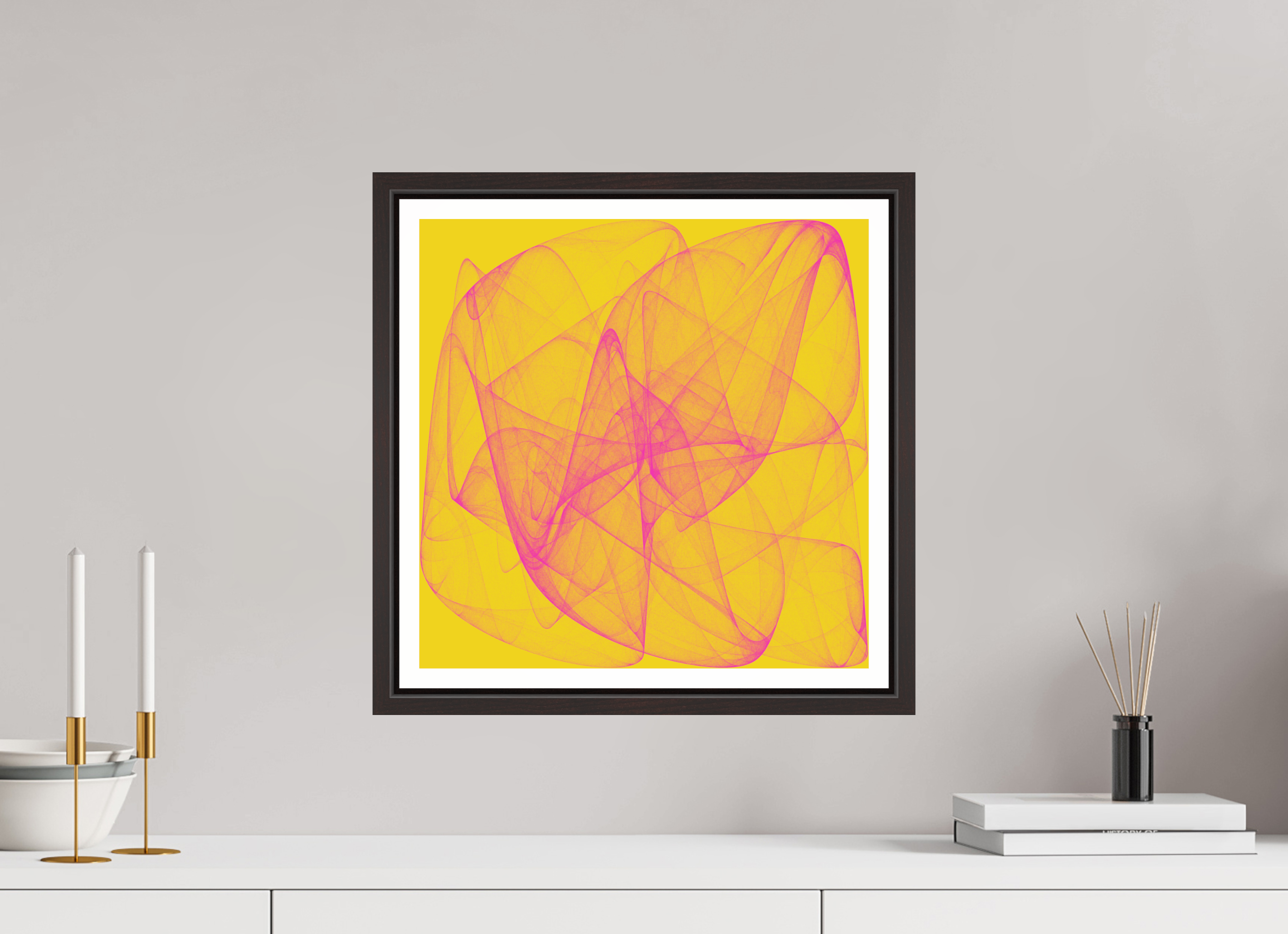 15 x 15″, Floater Frame (Alder Brown) Yellow Stuff