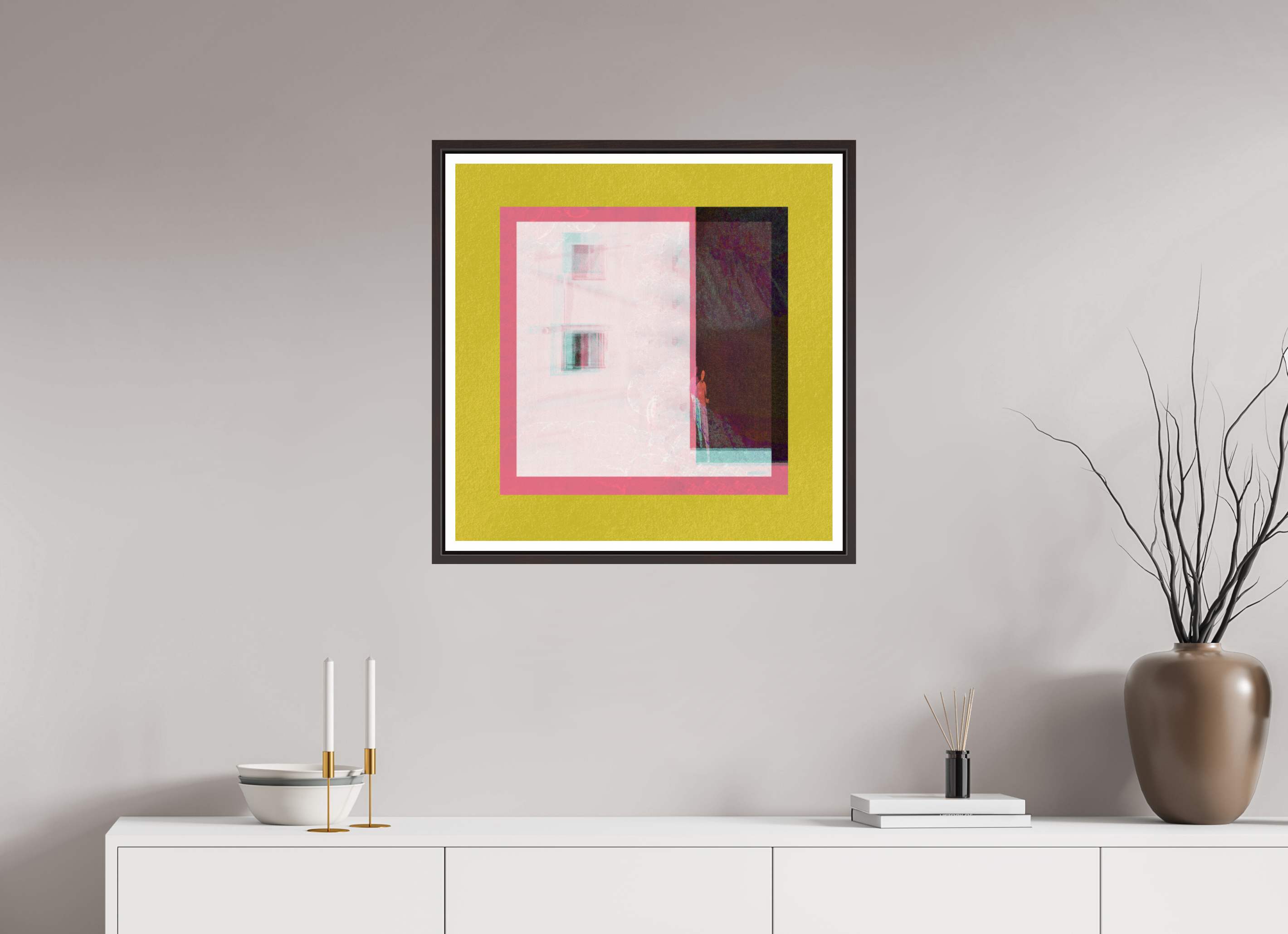 25 x 25″, Floater Frame (Alder Brown) Corner Store