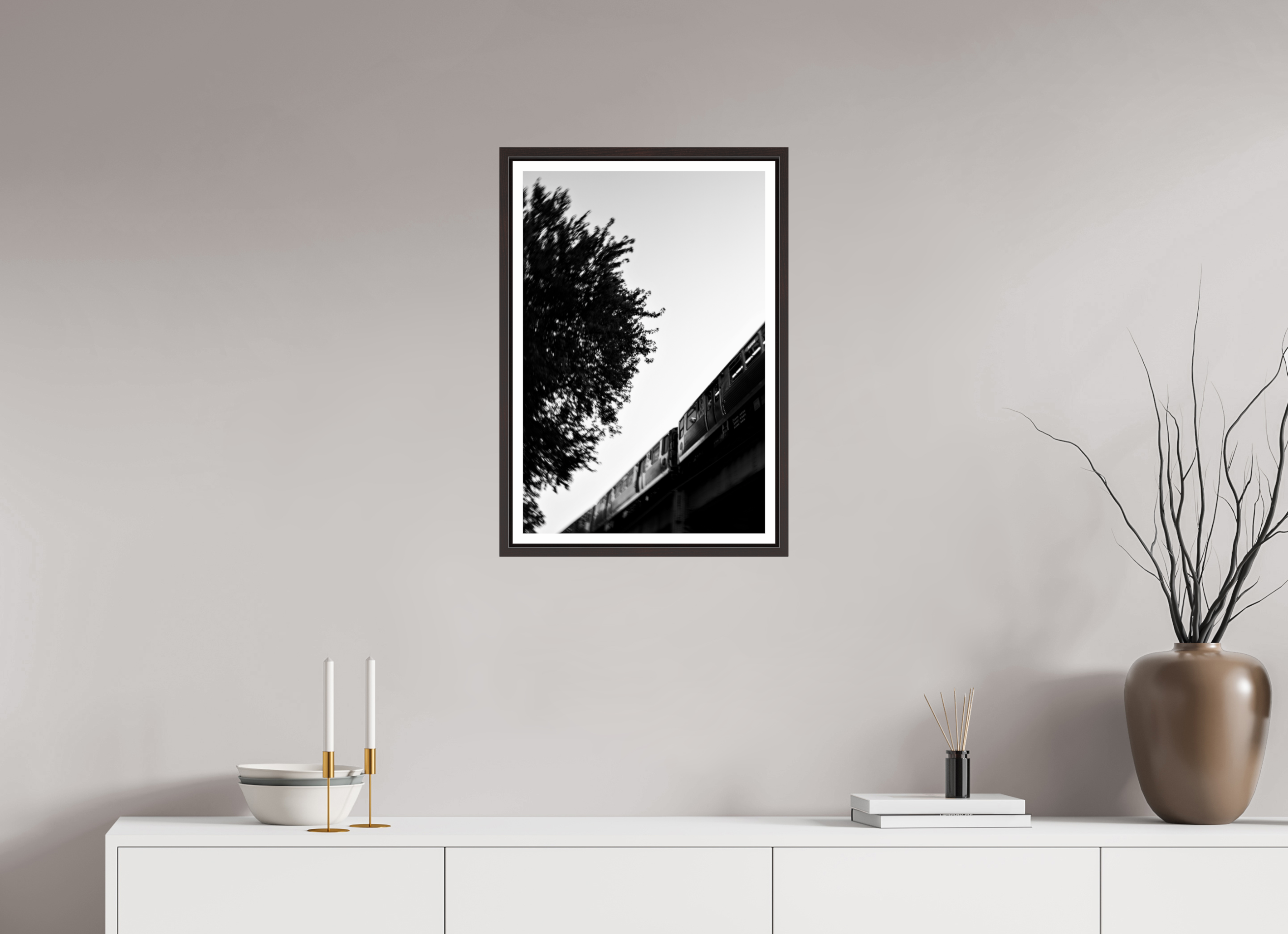 16 x 24″, Floater Frame (Alder Brown) Transit