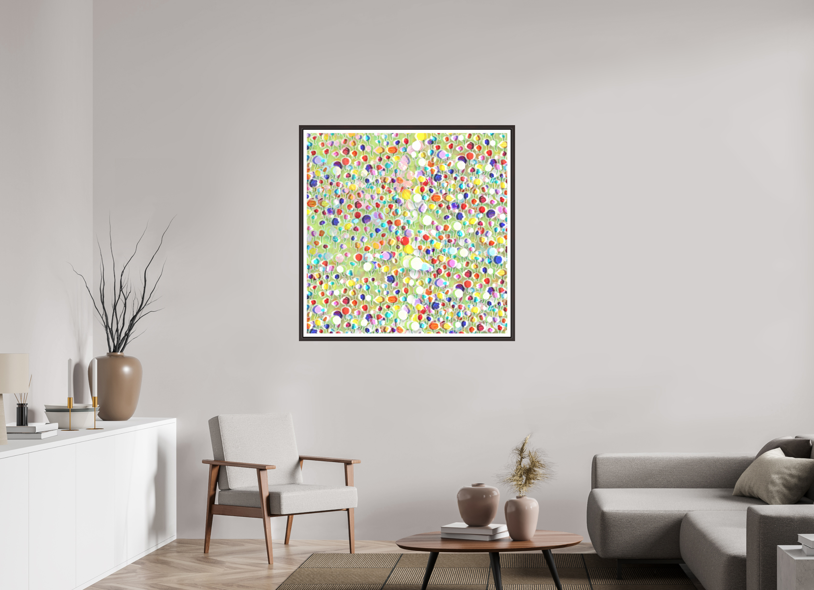 40 x 40″, Floater Frame (Alder Brown) tulips