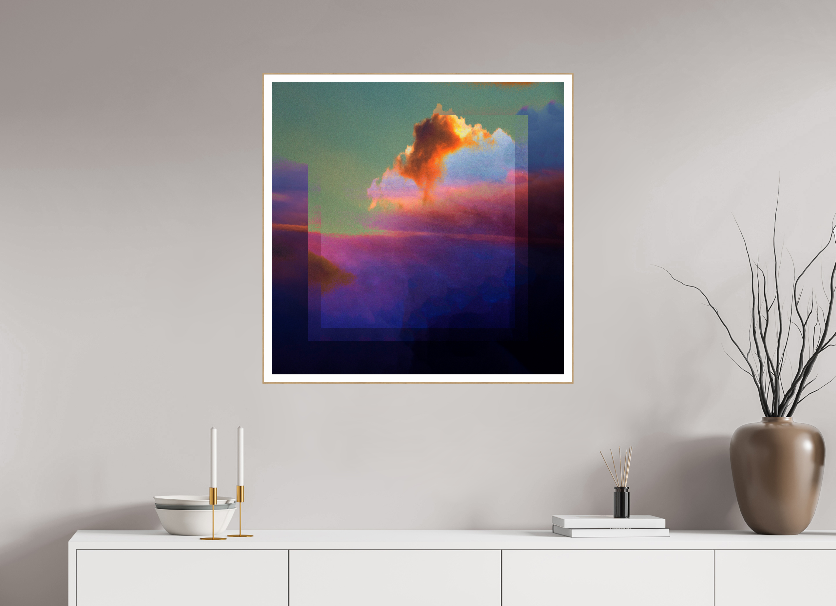 30 x 30″, Solid Wood ArtBox (Oak) Lofi Clouds