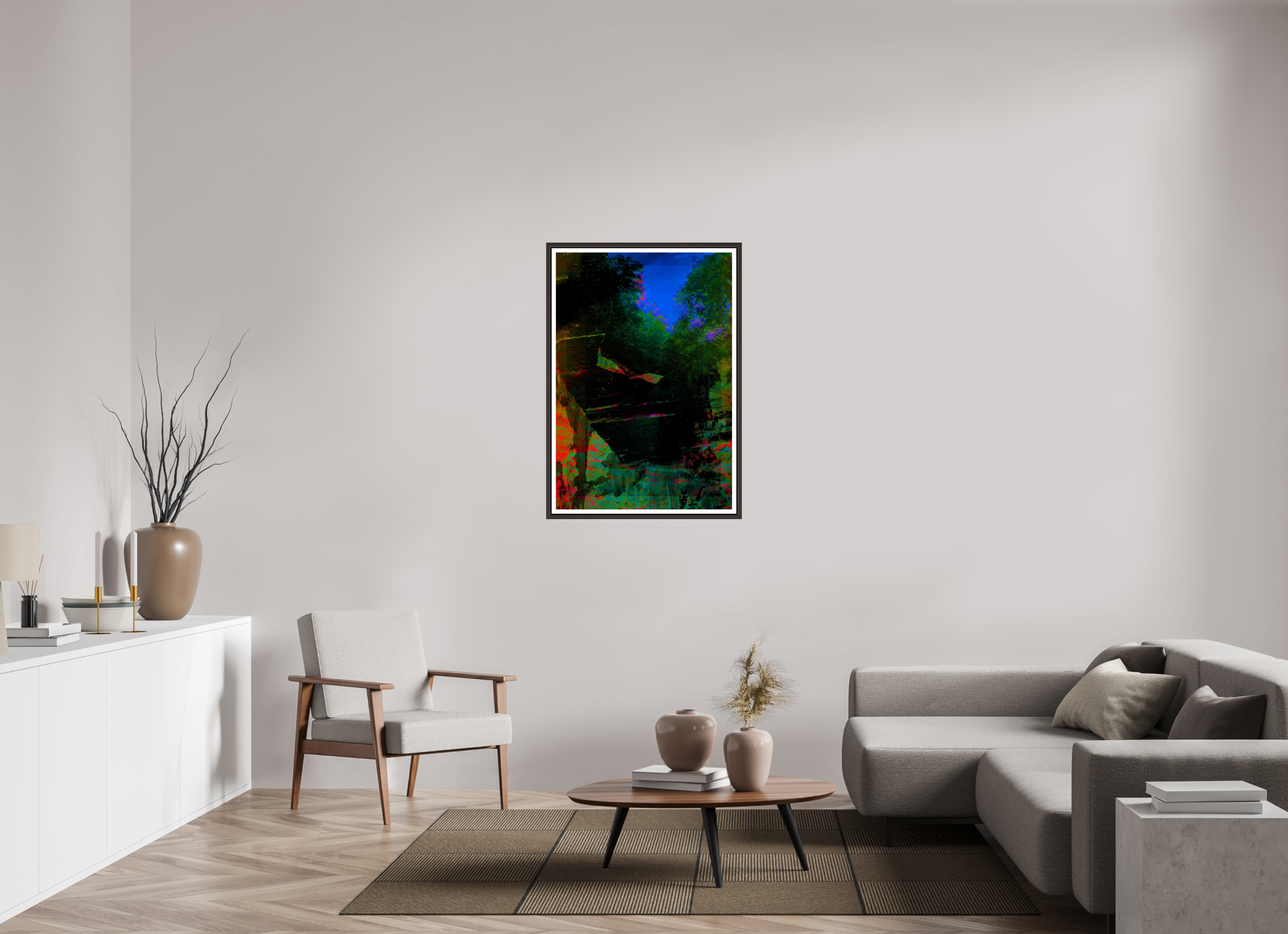 28 x 40.9″, Floater Frame (Alder Brown) greens