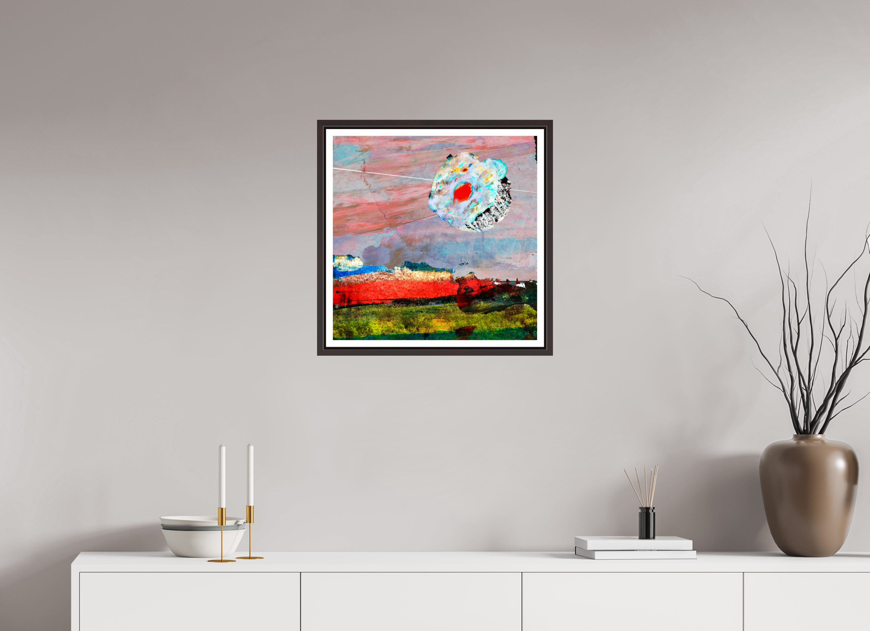20 x 20″, Floater Frame (Alder Brown) Moon Desert