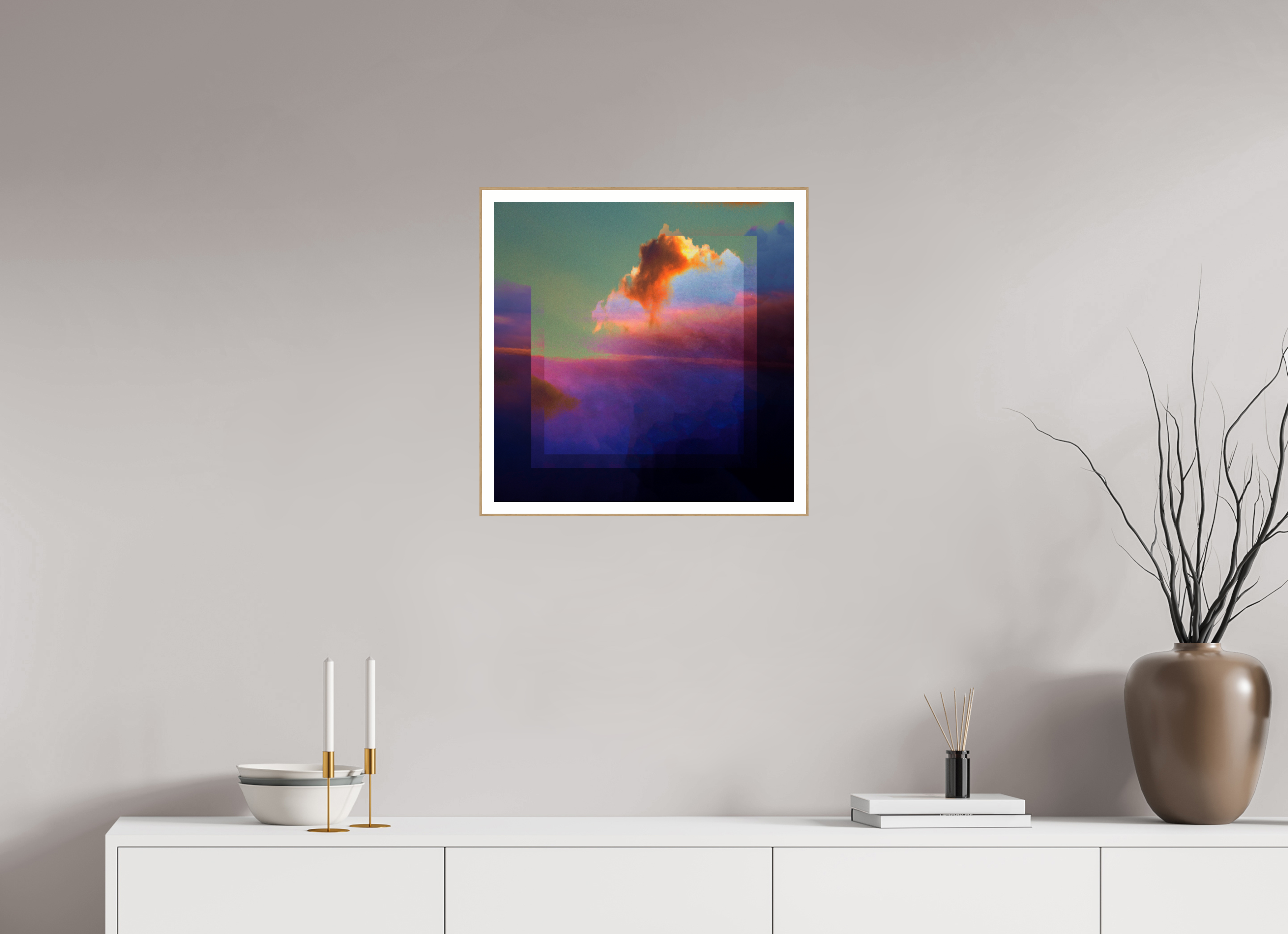 20 x 20″, Solid Wood ArtBox (Oak) Lofi Clouds