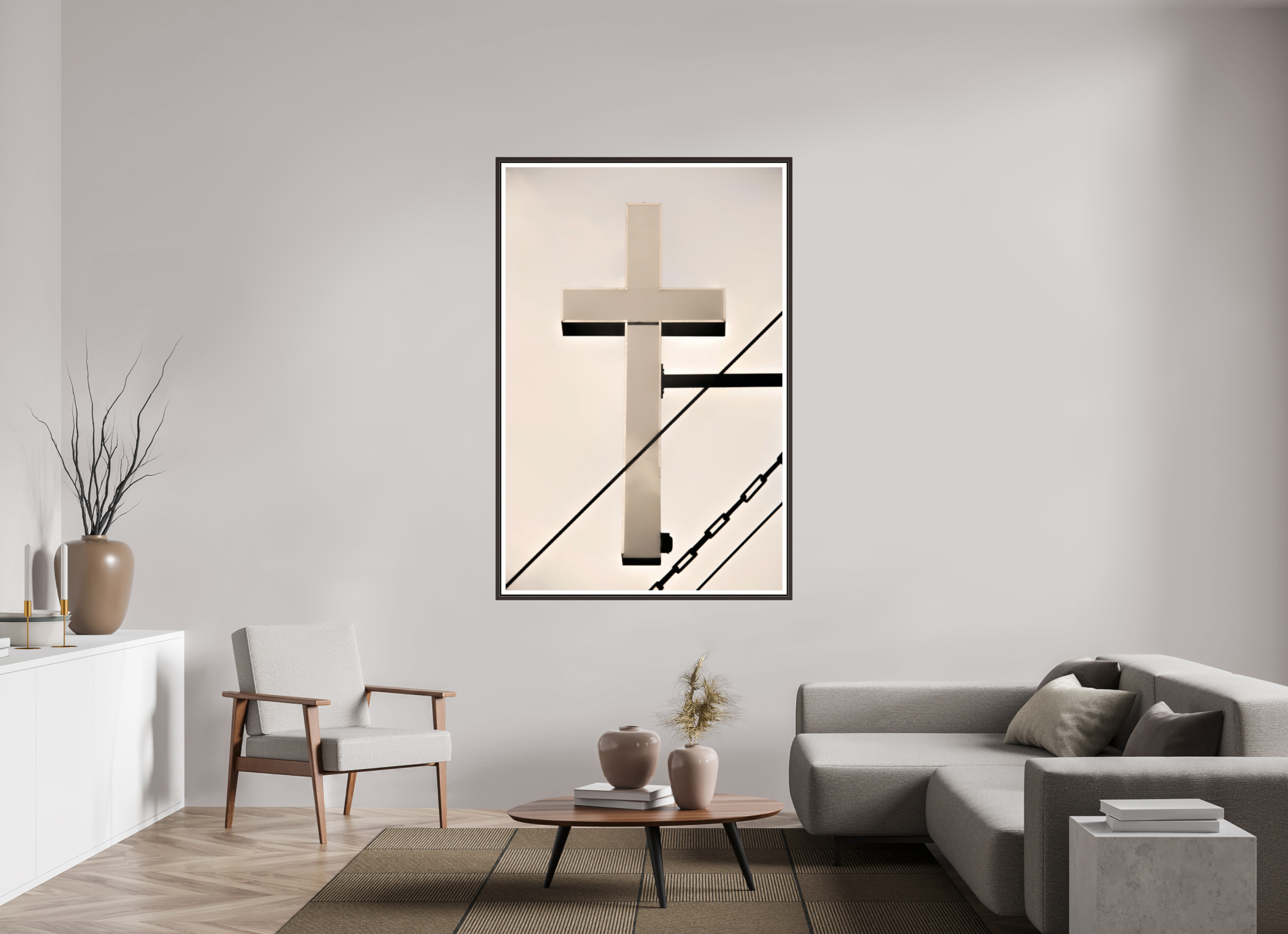43 x 65.8″, Floater Frame (Alder Brown) Catholic School