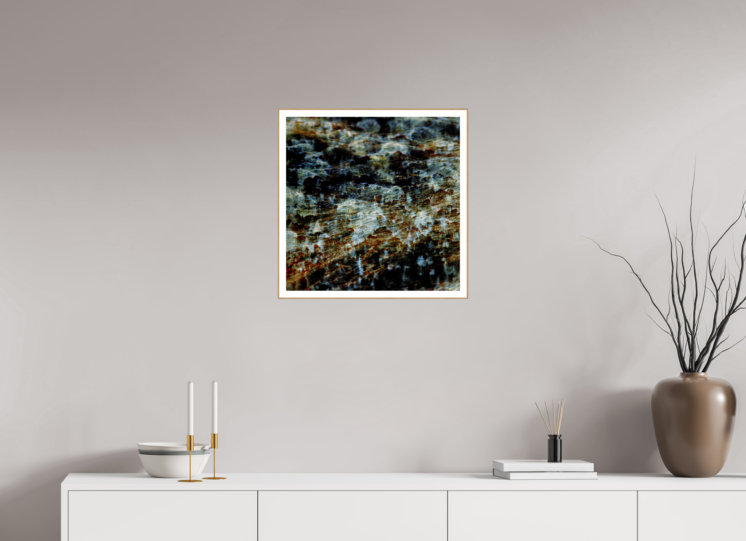 20 x 20″, Solid Wood ArtBox (Oak) Digital Snow