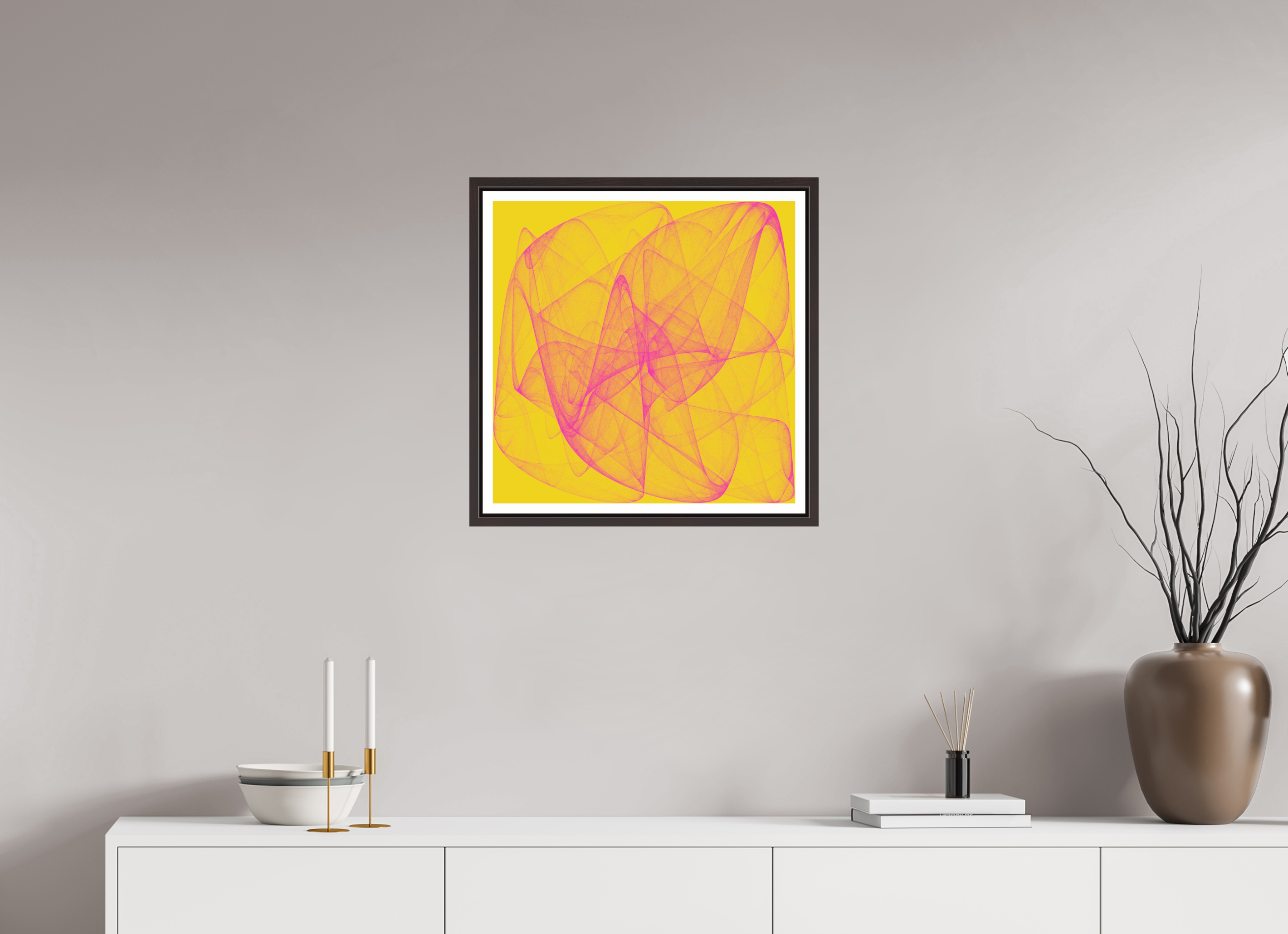 20 x 20″, Floater Frame (Alder Brown) Yellow Stuff