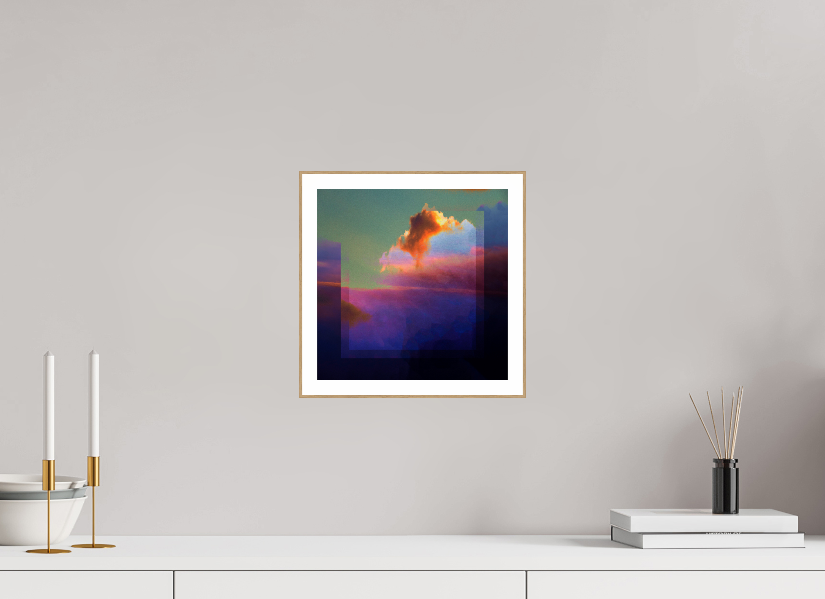 10 x 10″, Solid Wood ArtBox (Oak) Lofi Clouds