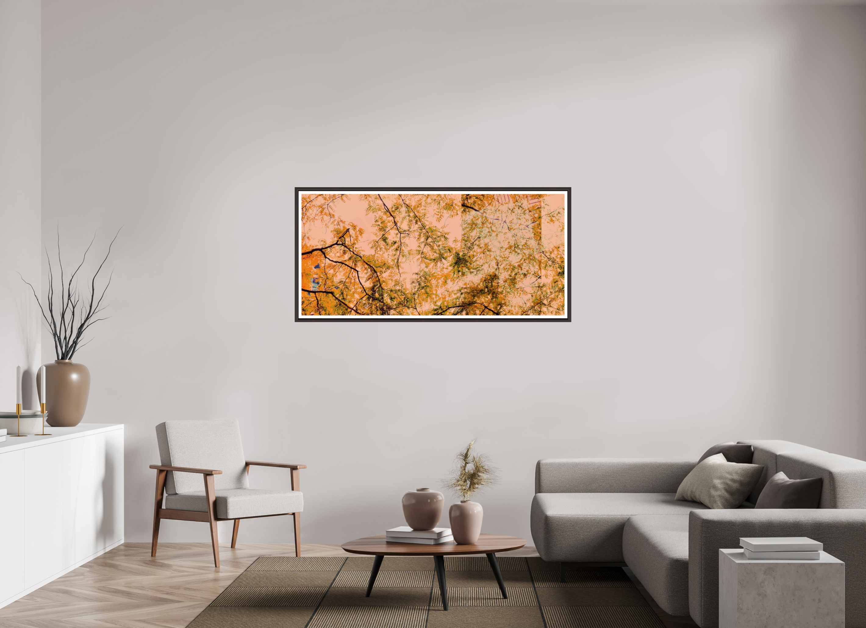 60.9 x 28″, Floater Frame (Alder Brown) Cherry Trees