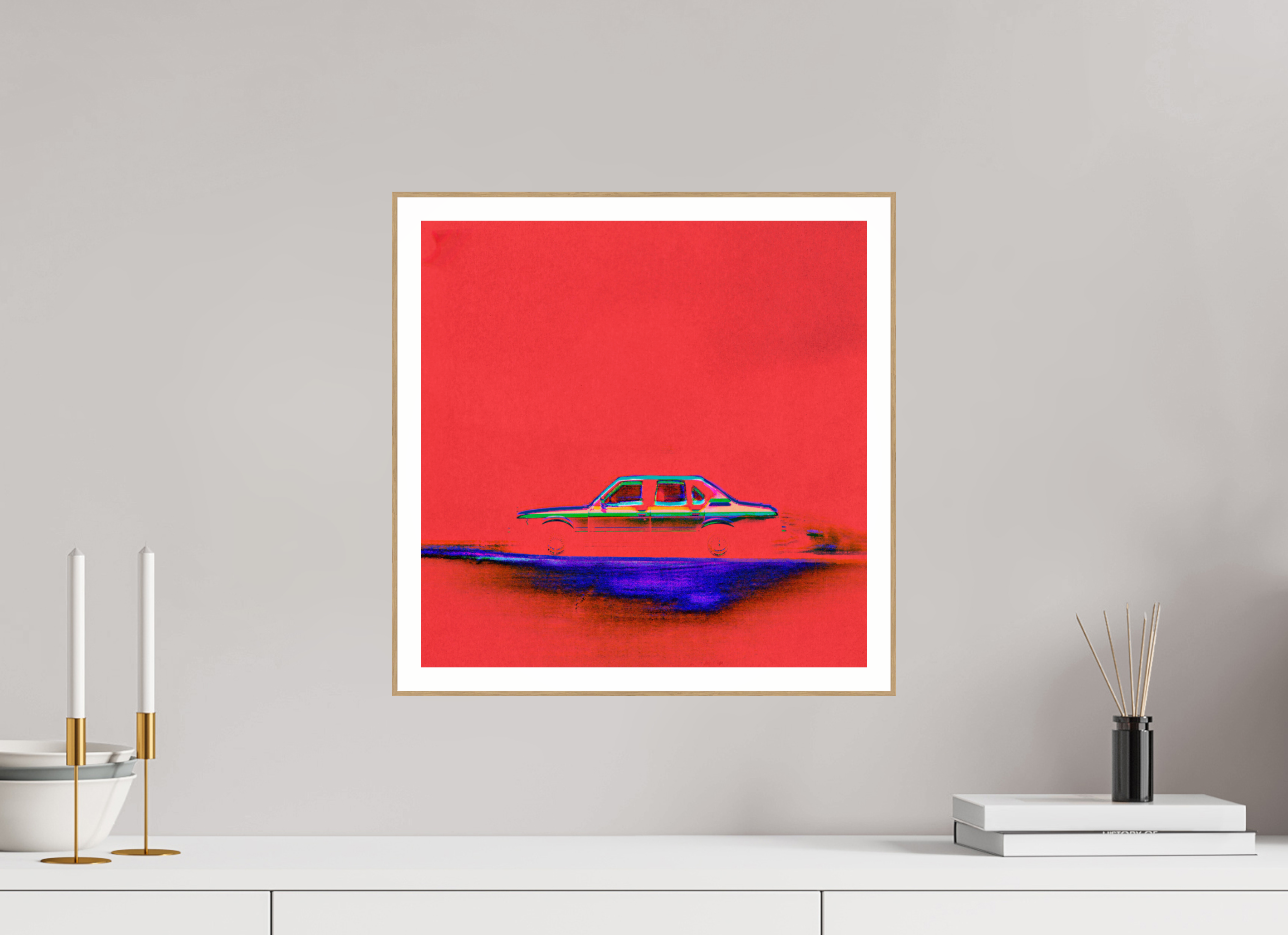 15 x 15″, Solid Wood ArtBox (Oak) red car