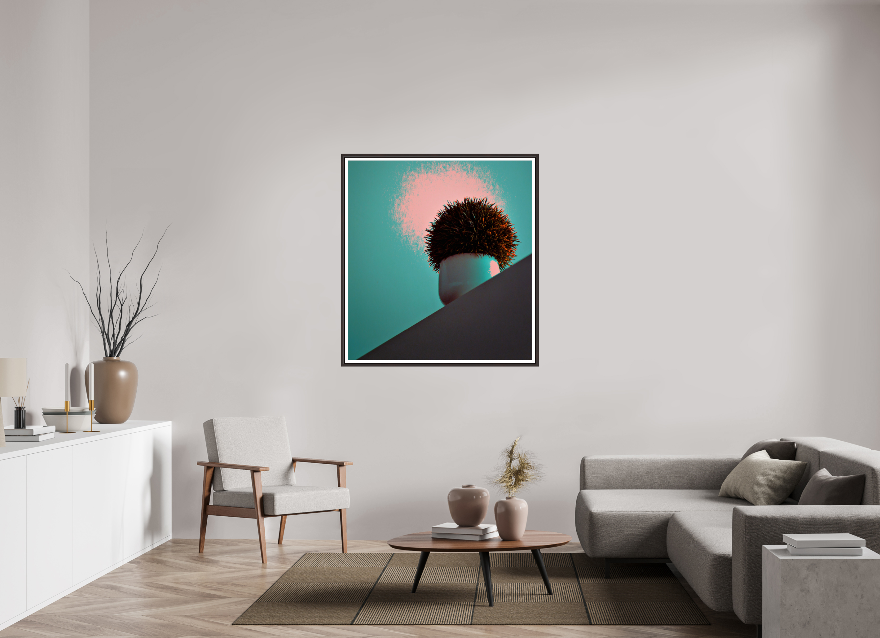 43 x 46.5″, Floater Frame (Alder Brown) Fake Plants