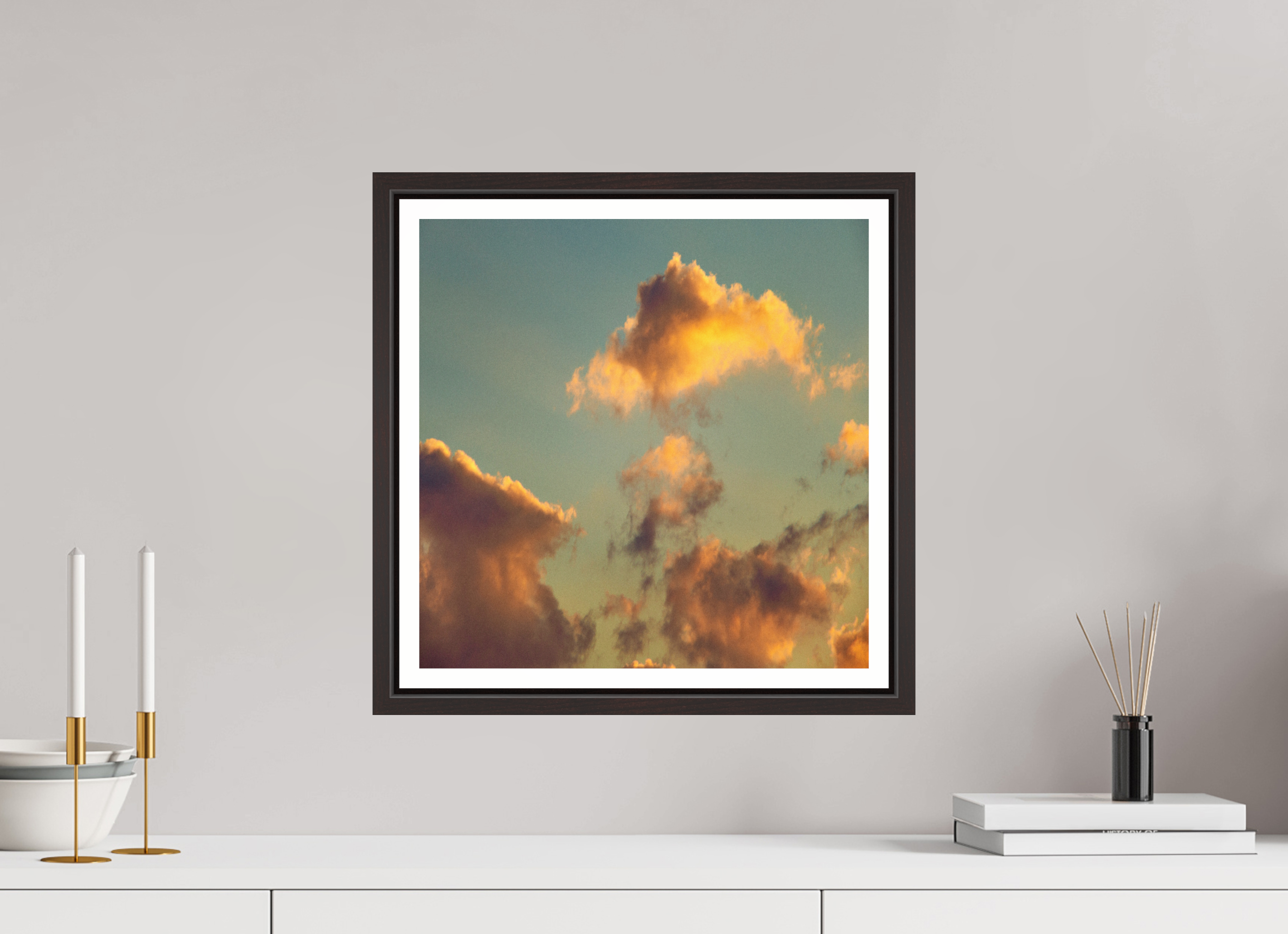 15 x 15″, Floater Frame (Alder Brown) gold