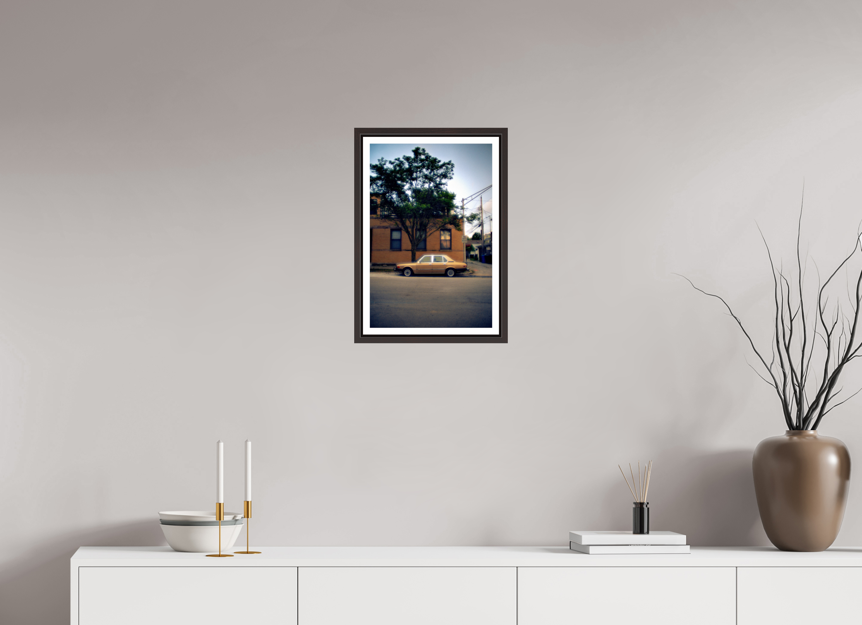 12 x 18.2″, Floater Frame (Alder Brown) Golden Glow