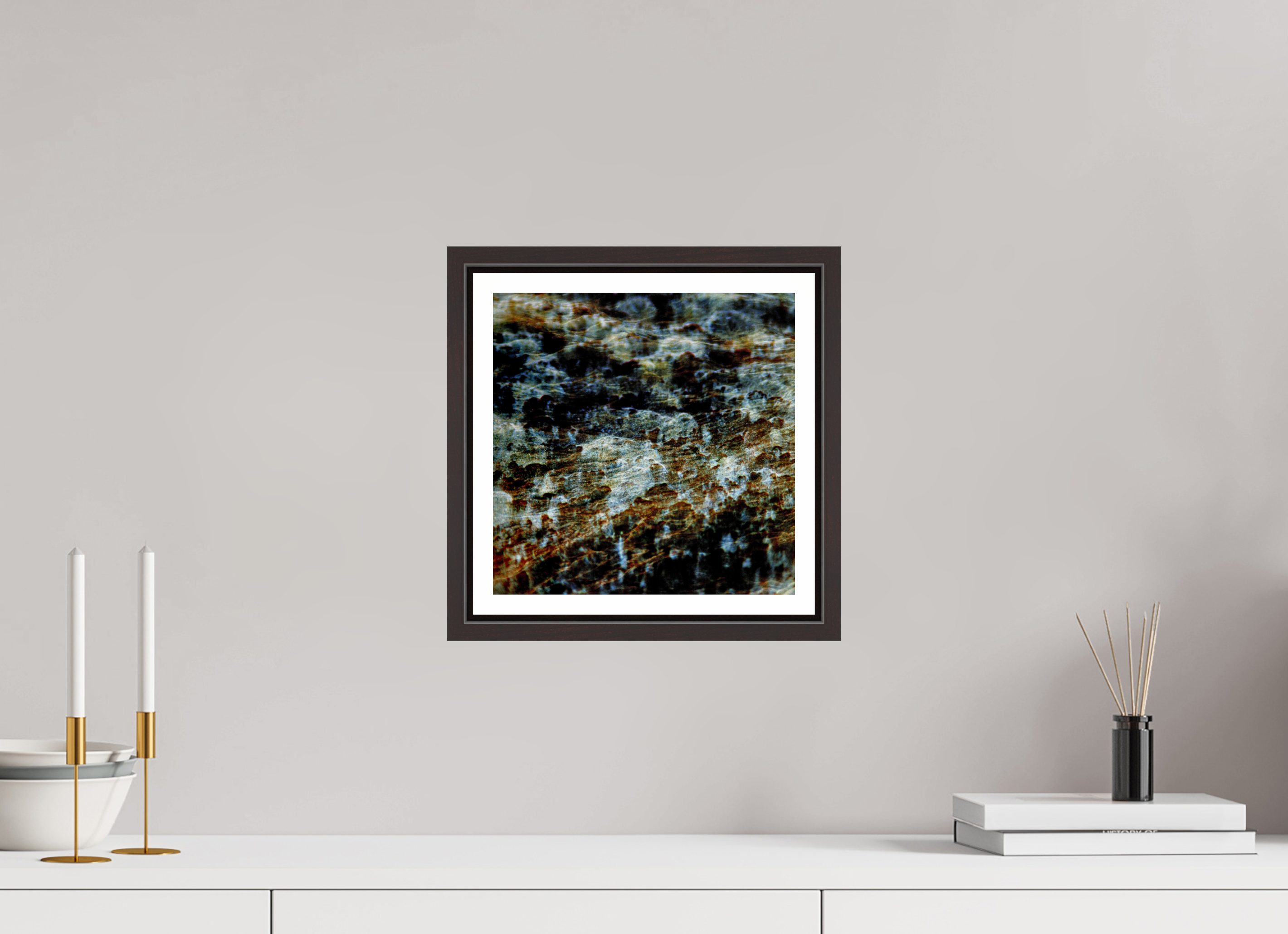 10 x 10″, Floater Frame (Alder Brown) Digital Snow