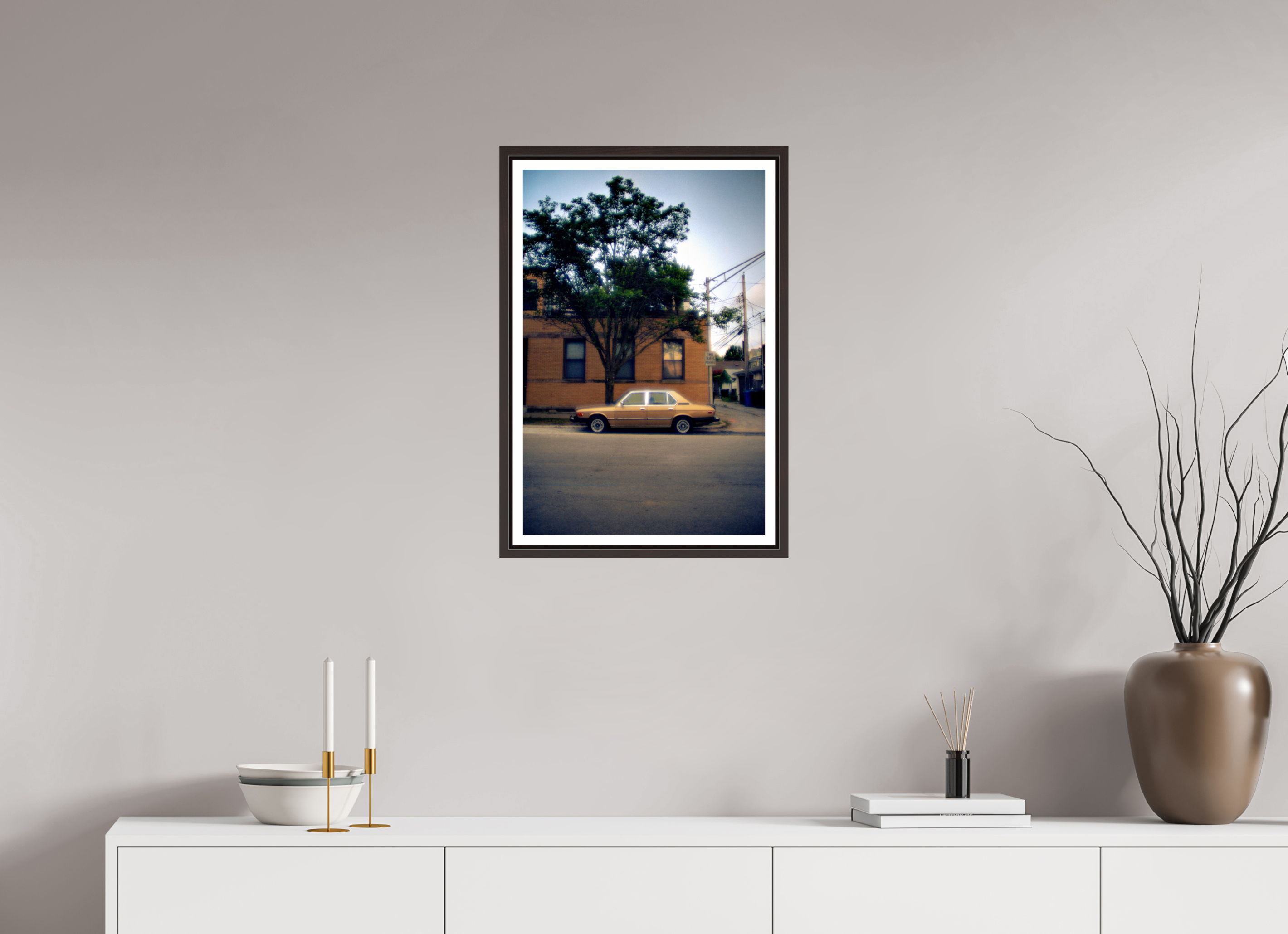 16 x 24.2″, Floater Frame (Alder Brown) Golden Glow