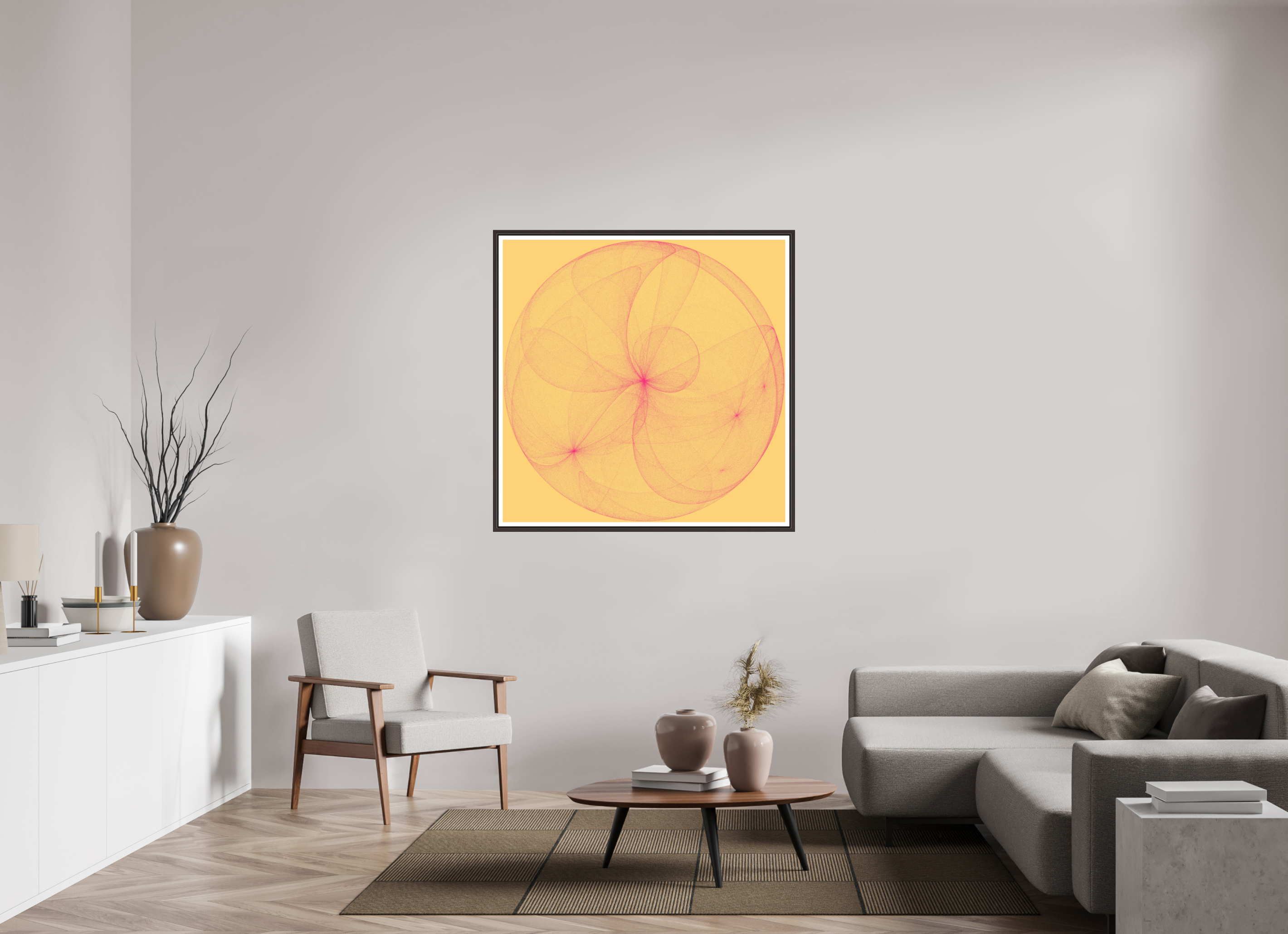 45 x 45″, Floater Frame (Alder Brown) Dionyza