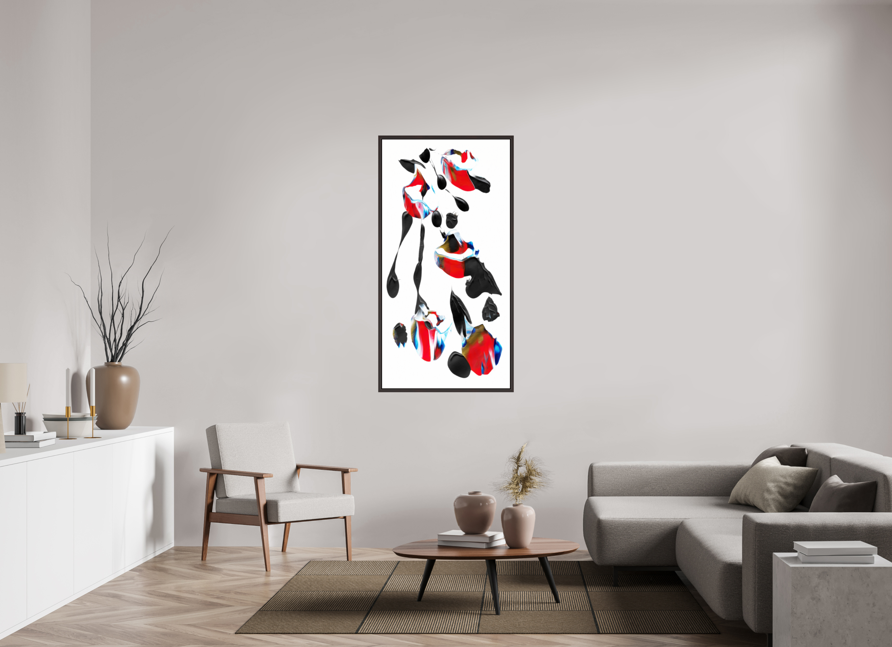 28 x 56″, Floater Frame (Alder Brown) Liquified Bouquet