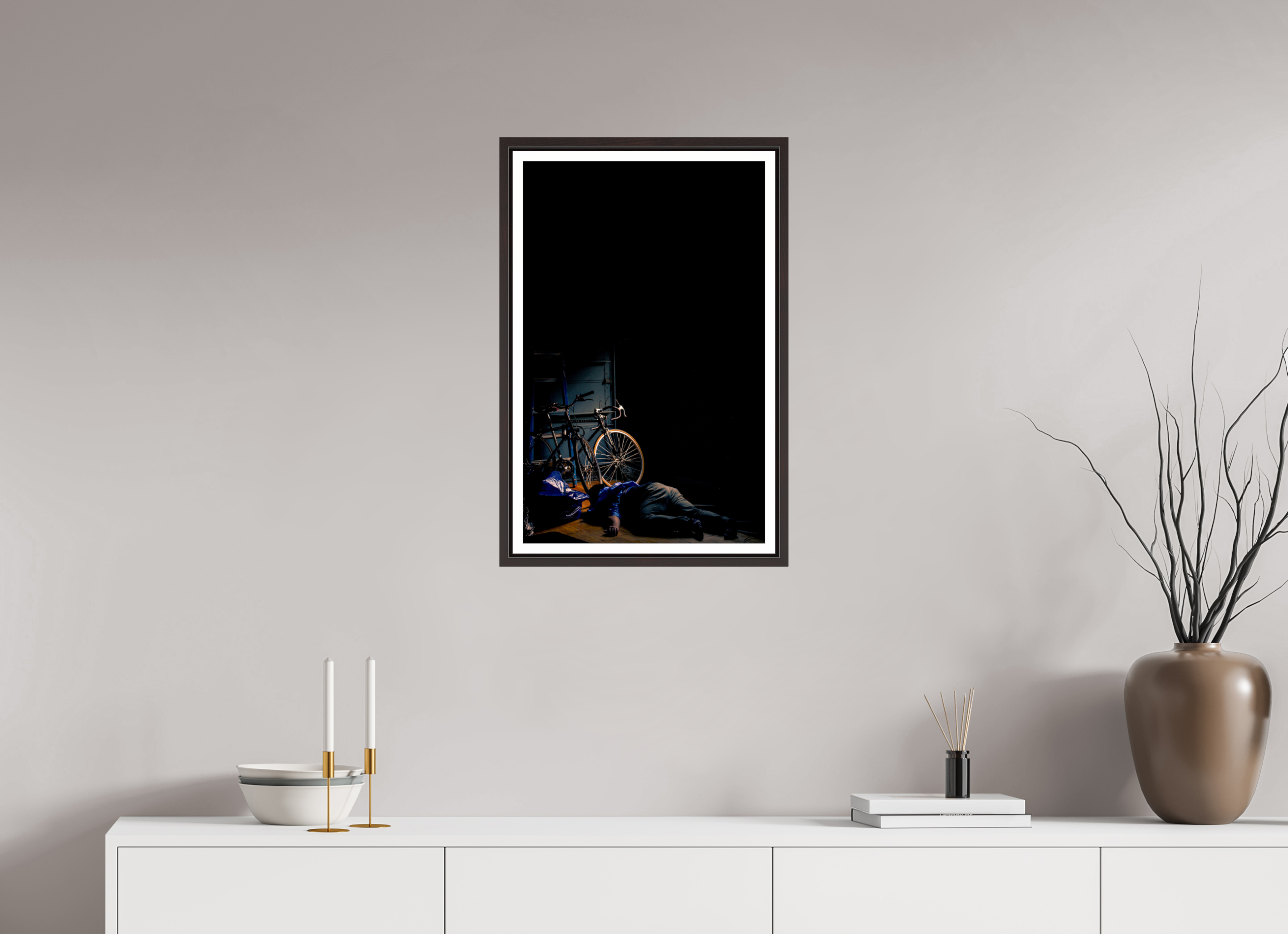 16 x 25.4″, Floater Frame (Alder Brown) Tired