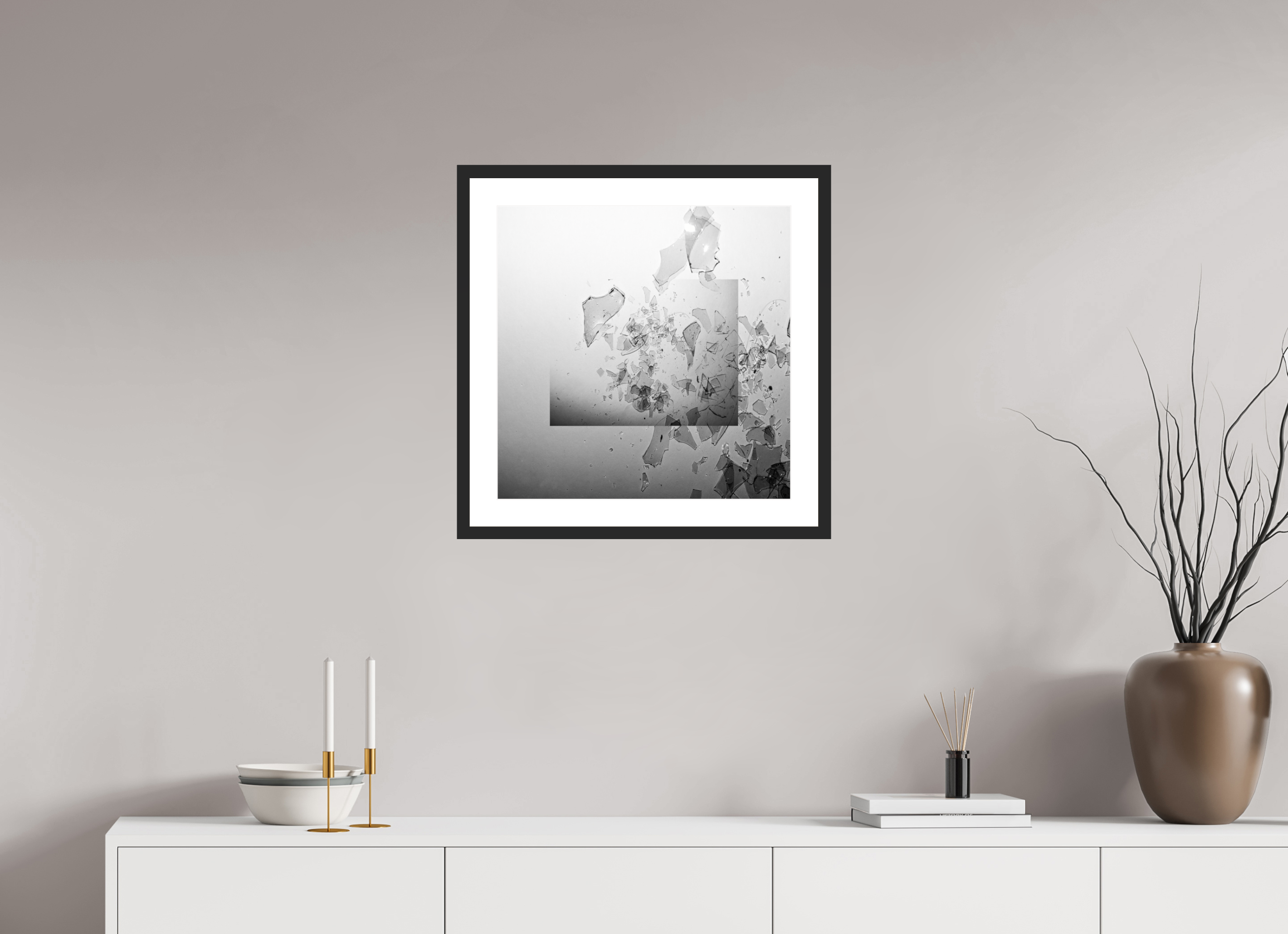 20 x 20″, Fuji Crystal Archive Print Framed (Black) Glass Houses