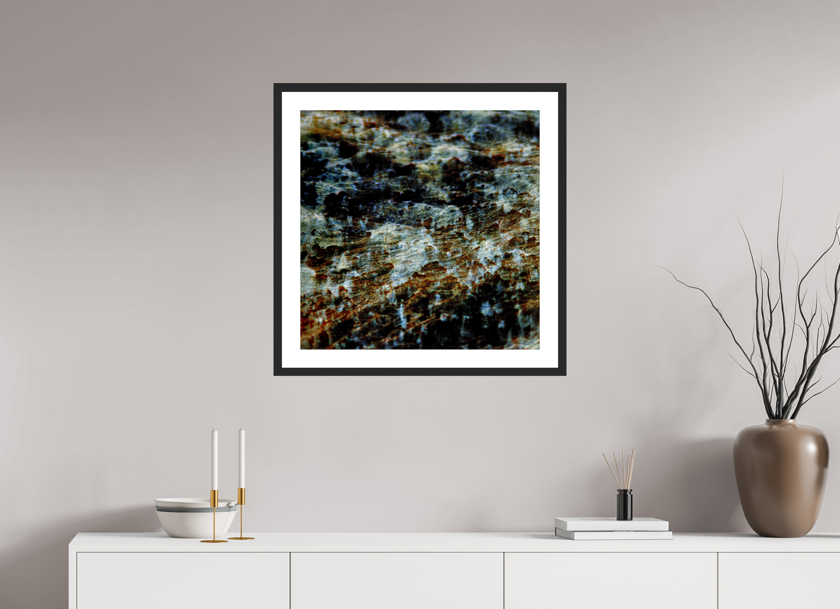 25 x 25″, Framed #1 snow