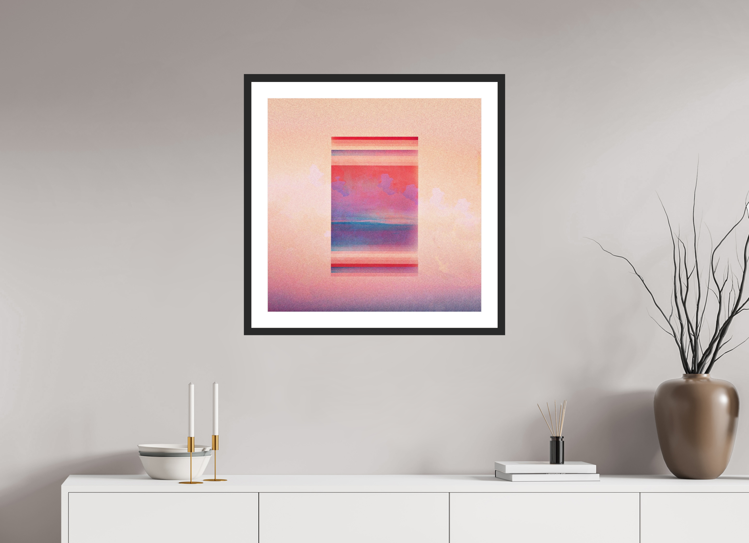 25 x 25″, Framed #1 glass houses
