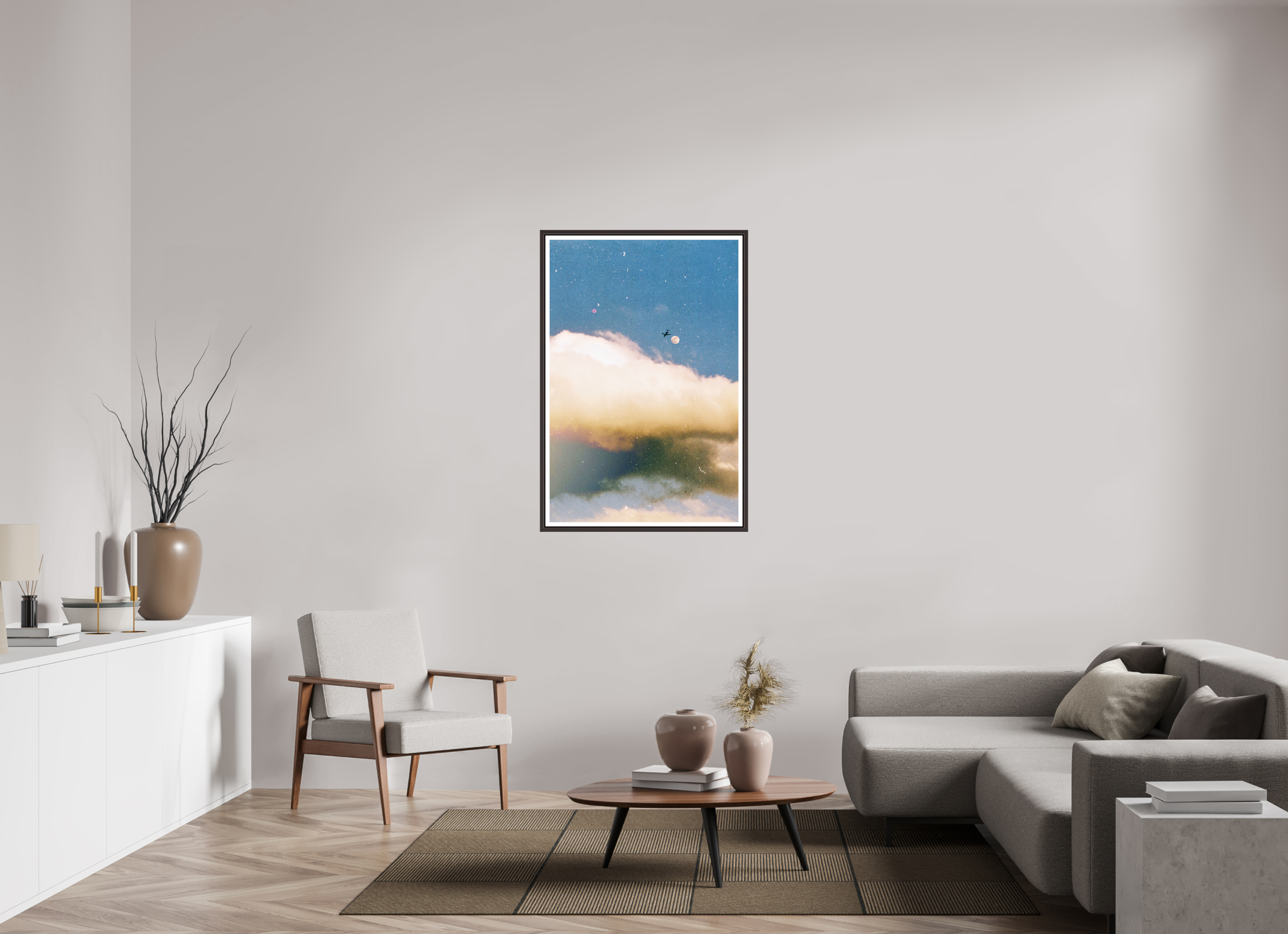30 x 45″, Floater Frame (Alder Brown) Flying
