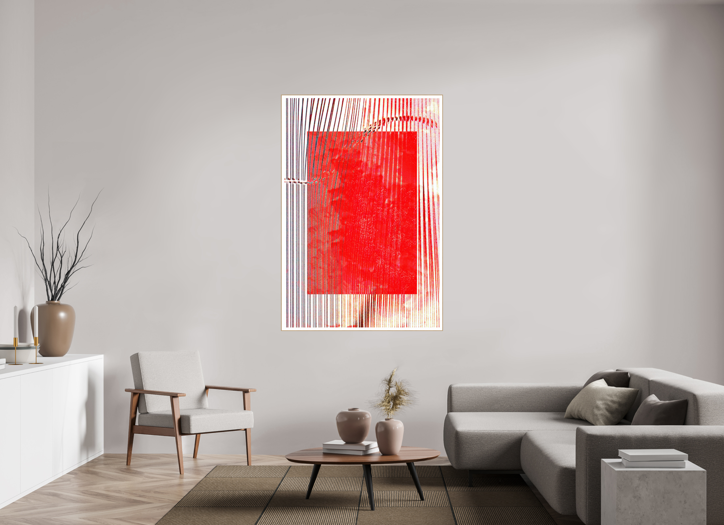 43 x 63.6″, Solid Wood ArtBox (Oak) Red Waves