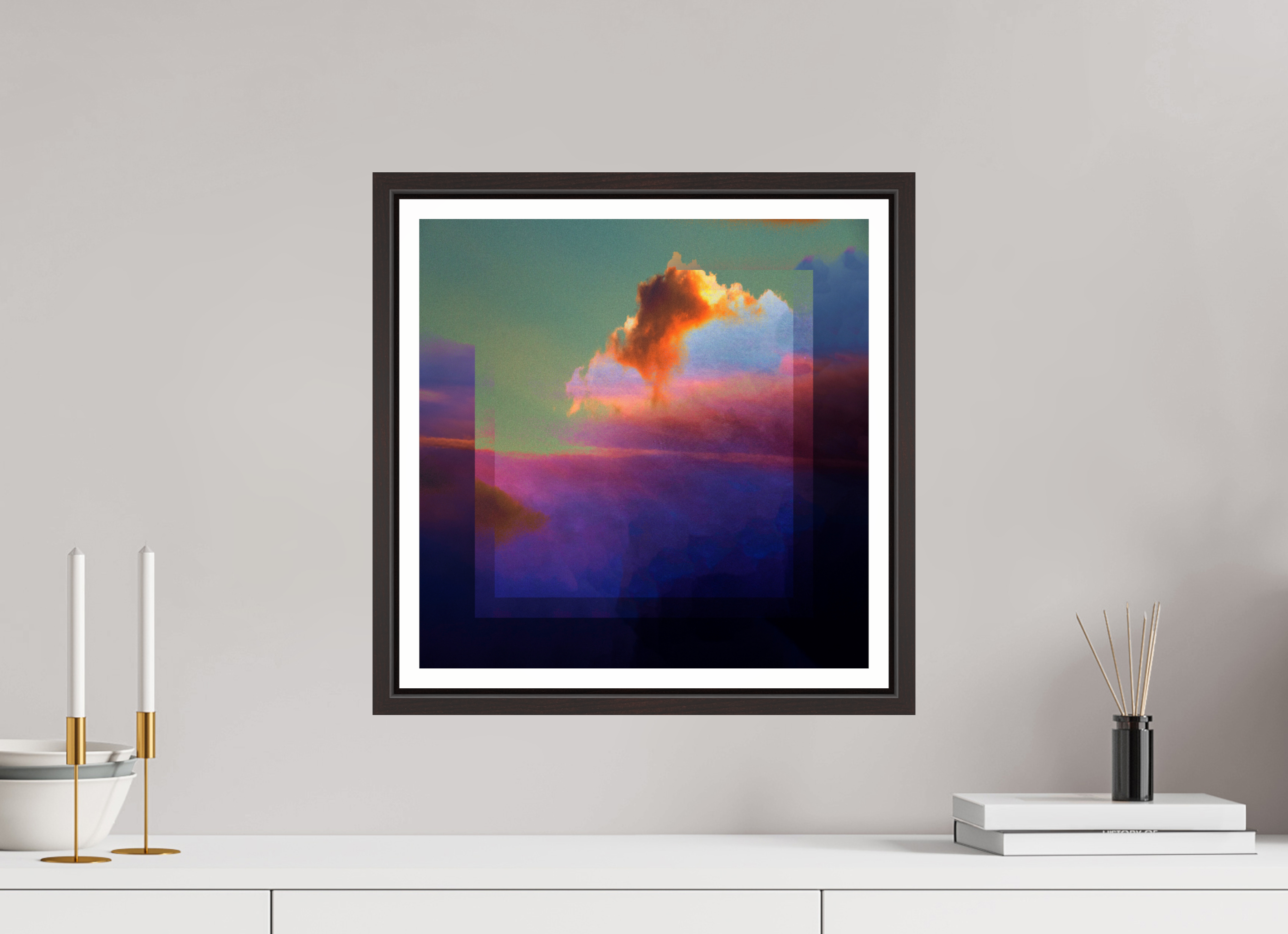 15 x 15″, Floater Frame (Alder Brown) clouds