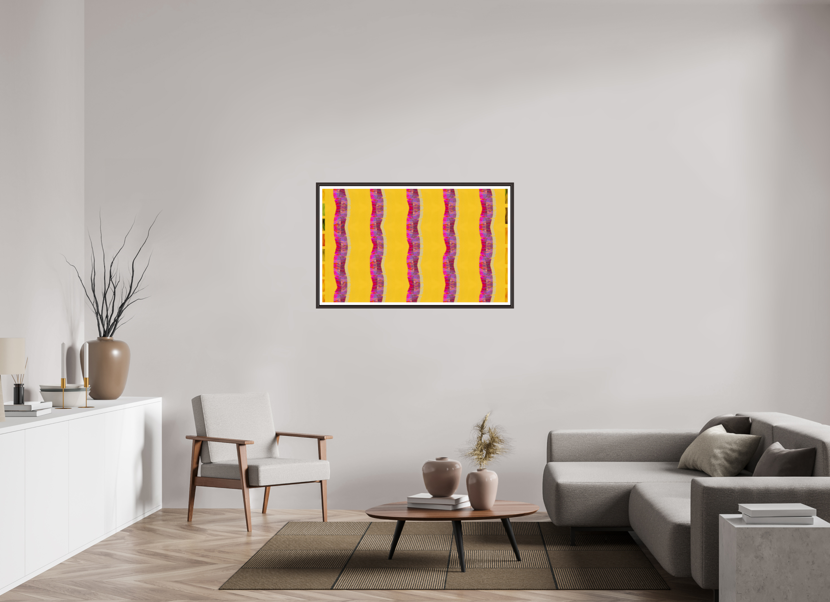 45.9 x 28″, Floater Frame (Alder Brown) Purple Waves