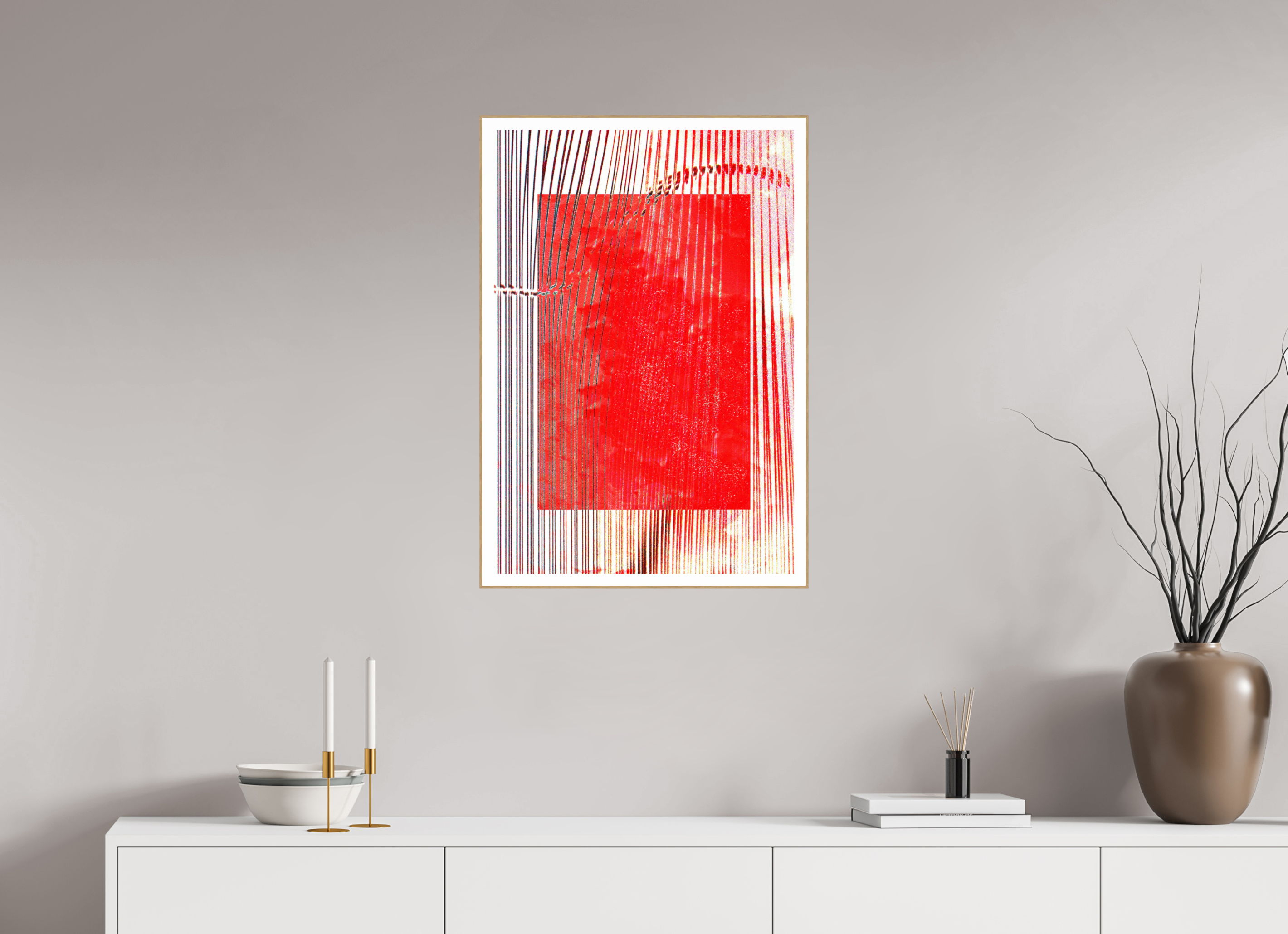 20 x 29.6″, Solid Wood ArtBox (Oak) Red Waves