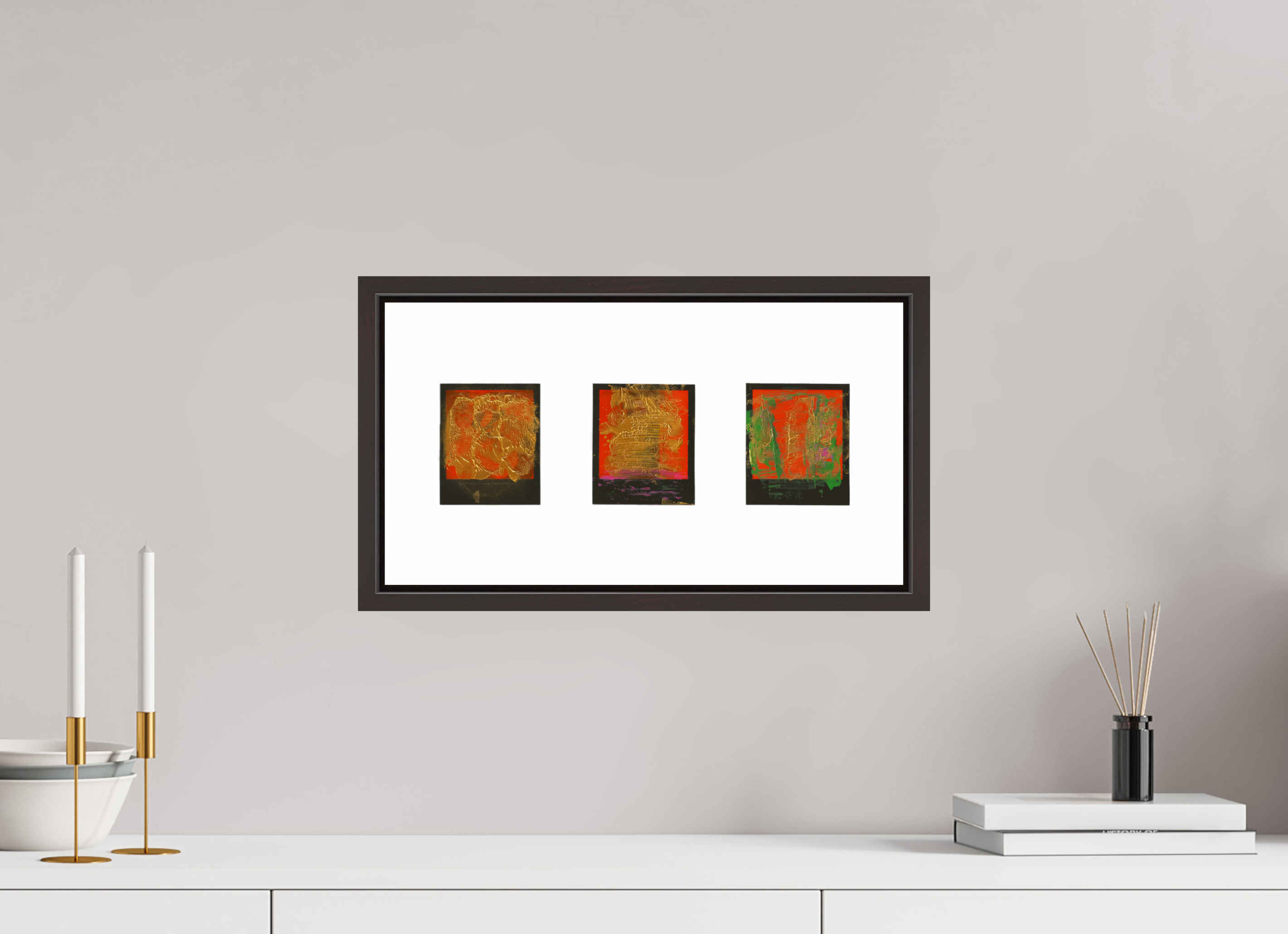 16 x 8″, Floater Frame (Alder Brown) Polaroids