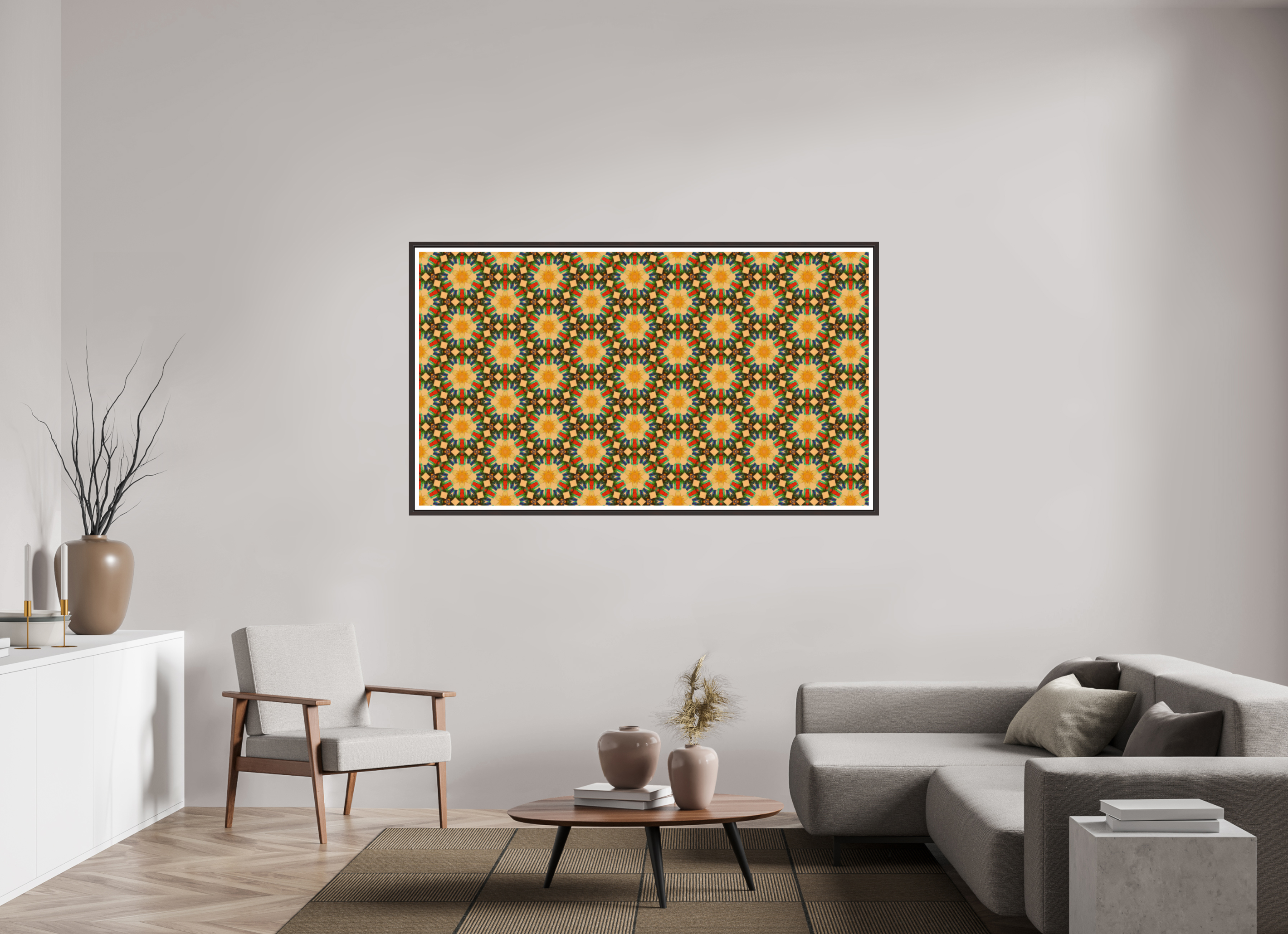 70 x 39.4″, Floater Frame (Alder Brown) Harmony, Respect, Purity, and Tranquility
