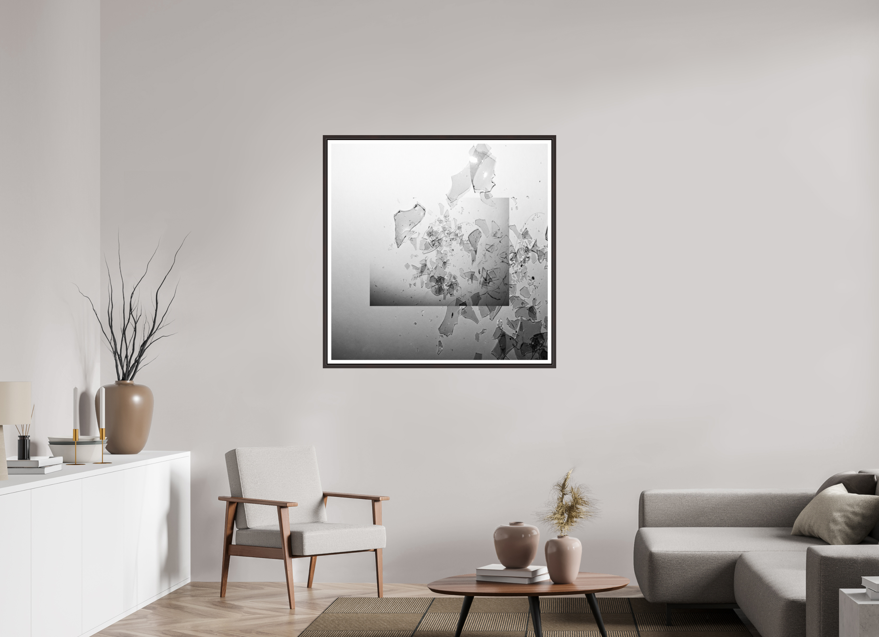 40 x 40″, Floater Frame (Alder Brown) Glass Houses