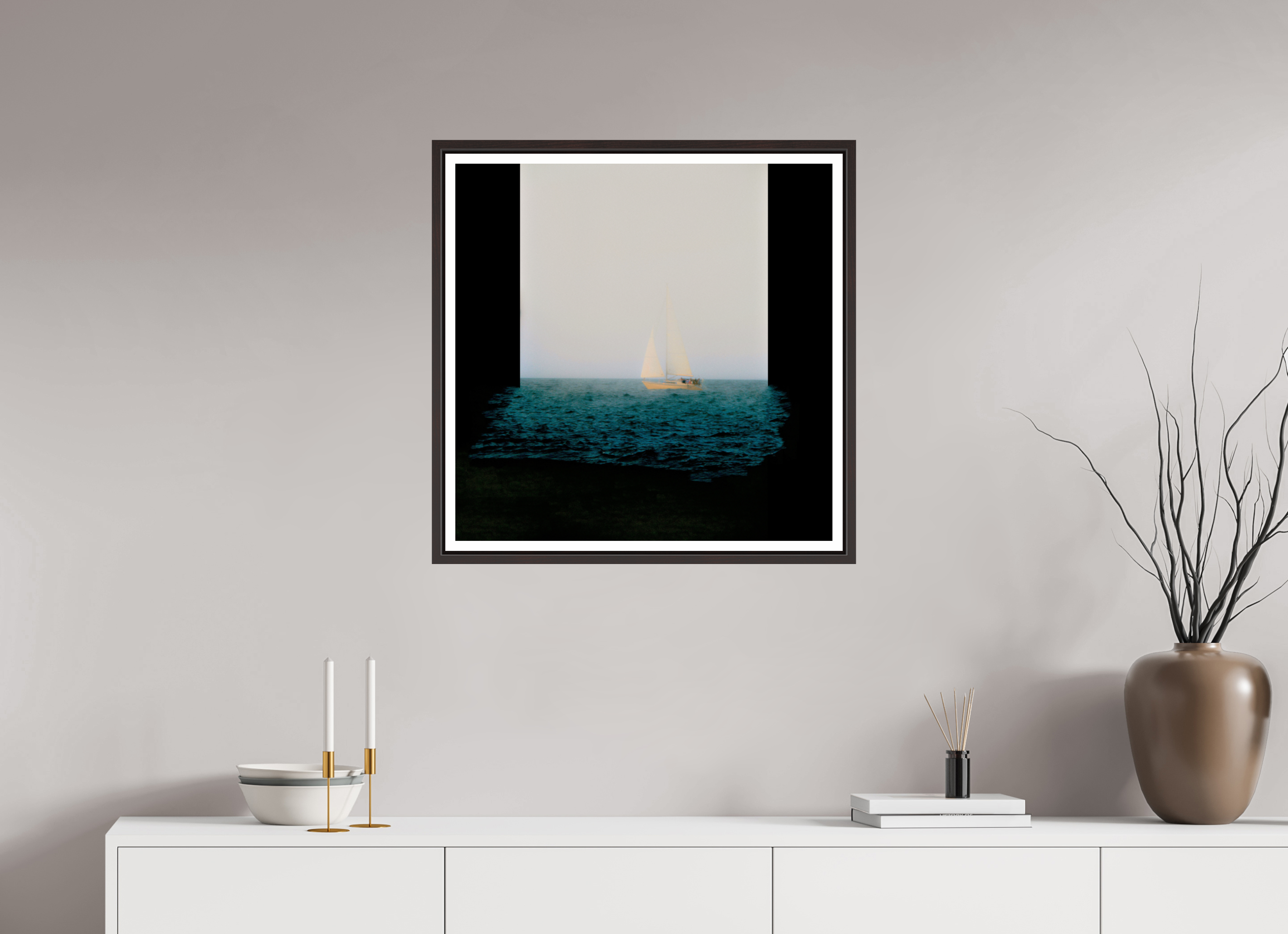 25 x 25″, Floater Frame (Alder Brown) Sleeps While Walking
