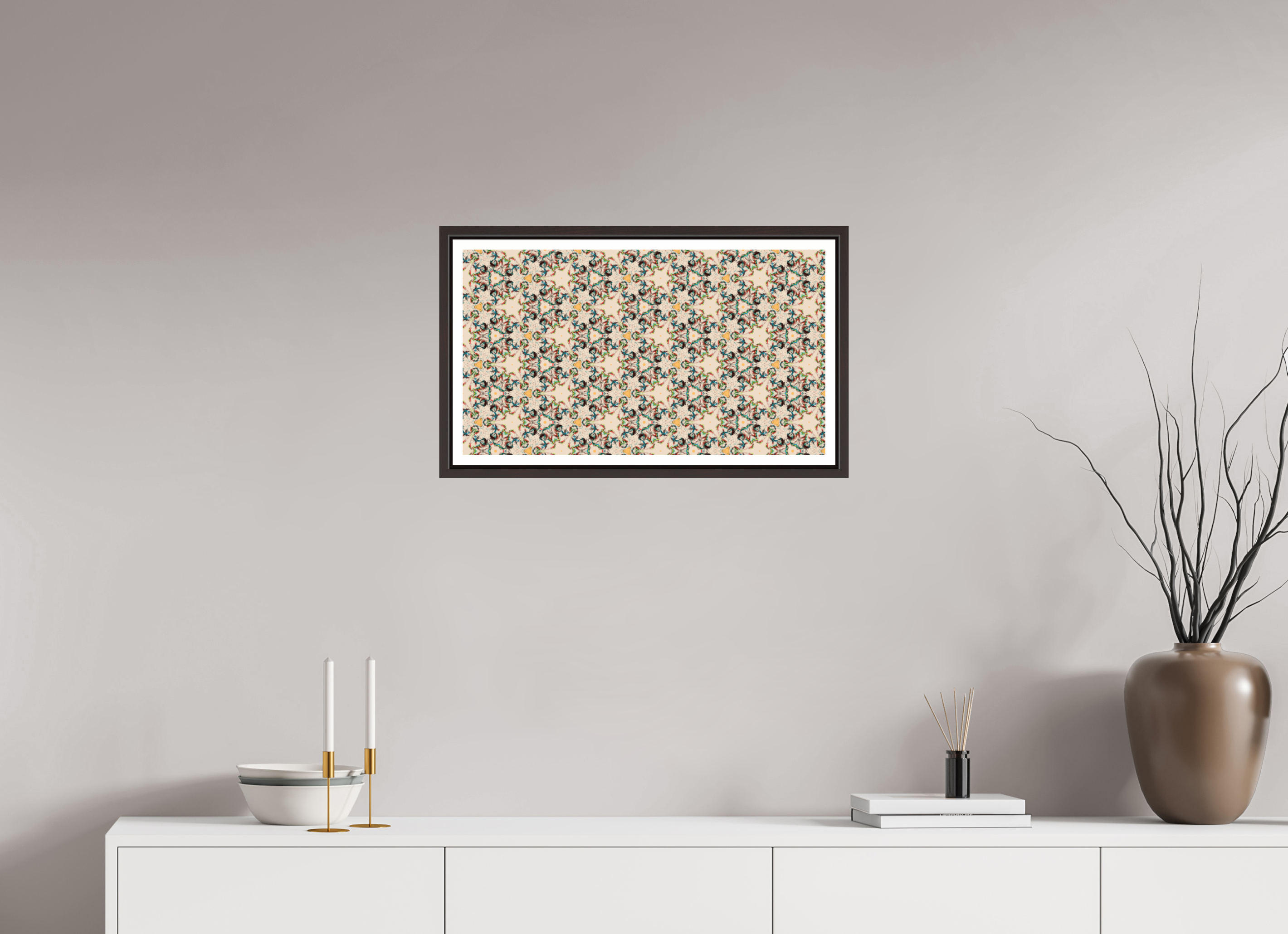 24 x 13.5″, Floater Frame (Alder Brown) Rose Garden